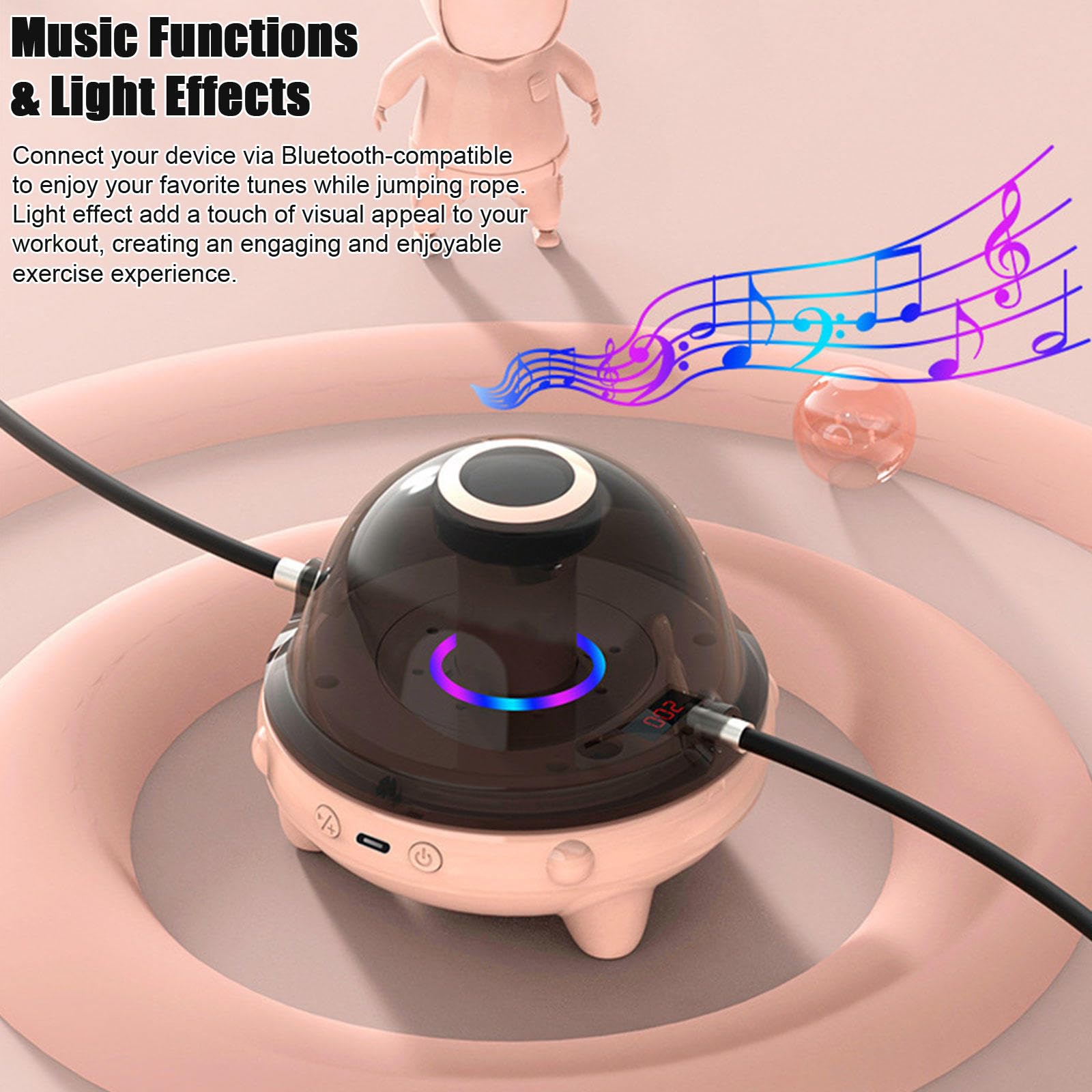 Macchina per Saltare La Corda Intelligente, Corda per Saltare Fitness Elettronica per Bambini Adulti, Corda per Saltare con Conteggio, 10 Velocità, Musica Bluetooth, Telecomando,Yellow