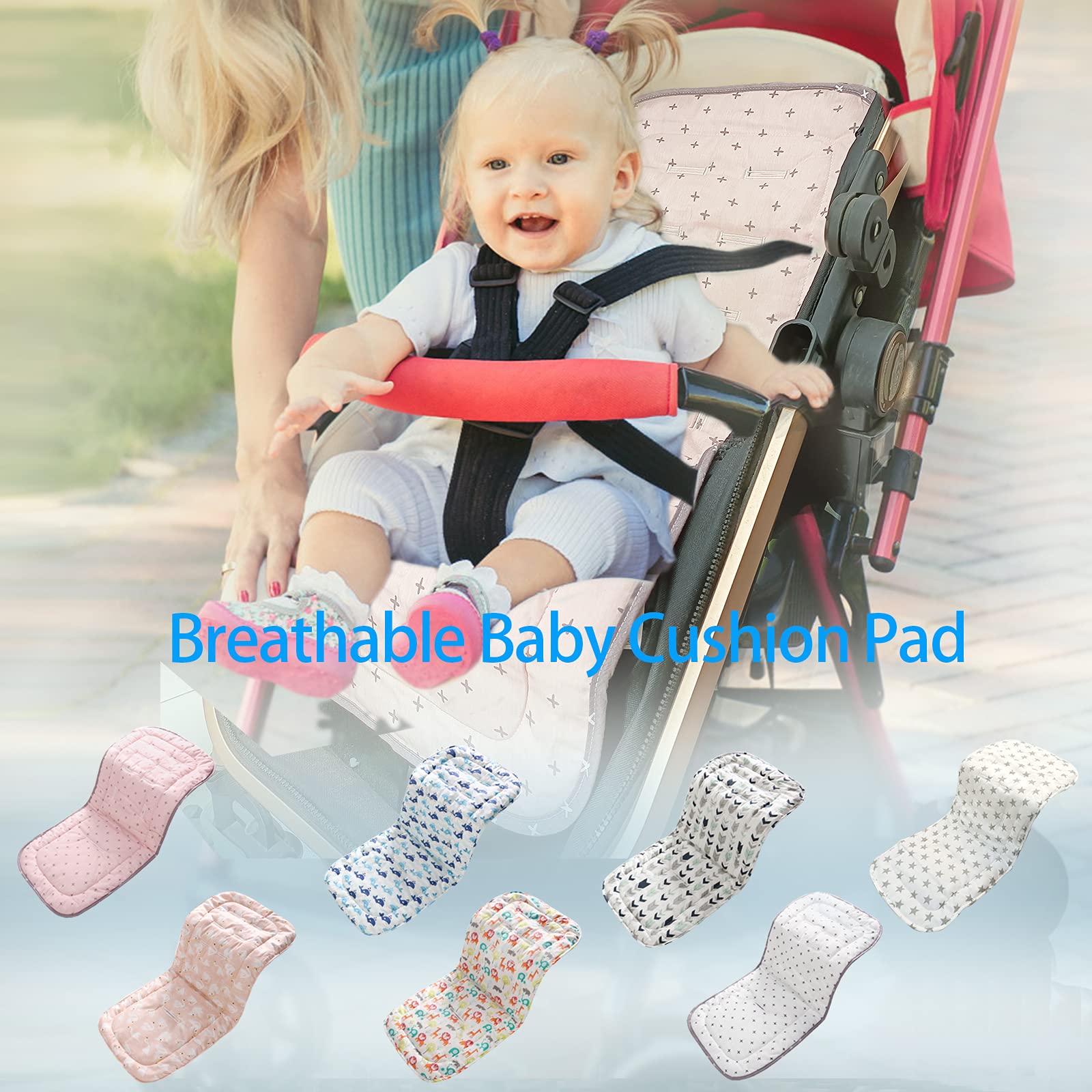 seat Liner for Pushchair Pushchair seat Liner, Universal pram Baby Pushchair Seat Liner 34 * 78cm, Pink-gray cross, 32x78 cm (1er Pack) - Image 3
