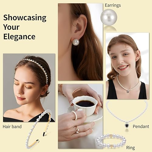 Miniatura 4 de Juego de 1200 cuentas de perlas y cuentas espaciadoras doradas para hacer pulseras de joyería, kit con cuerda y dijes para niñas, niños y adultos,