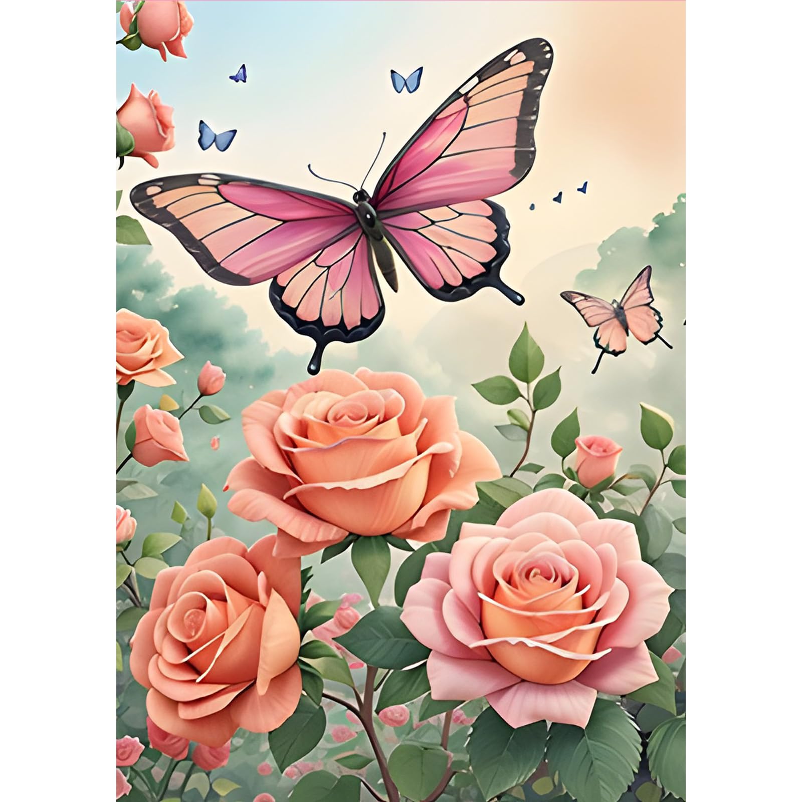 MOGTAAButterfly Diamond Painting Kits for Adults, 5D Roses Diamond Art Painting Kits for Adults Beginners, DIY Round Diamond Dots Kits Flowers Painting Craft for Home Decor 30x40cm