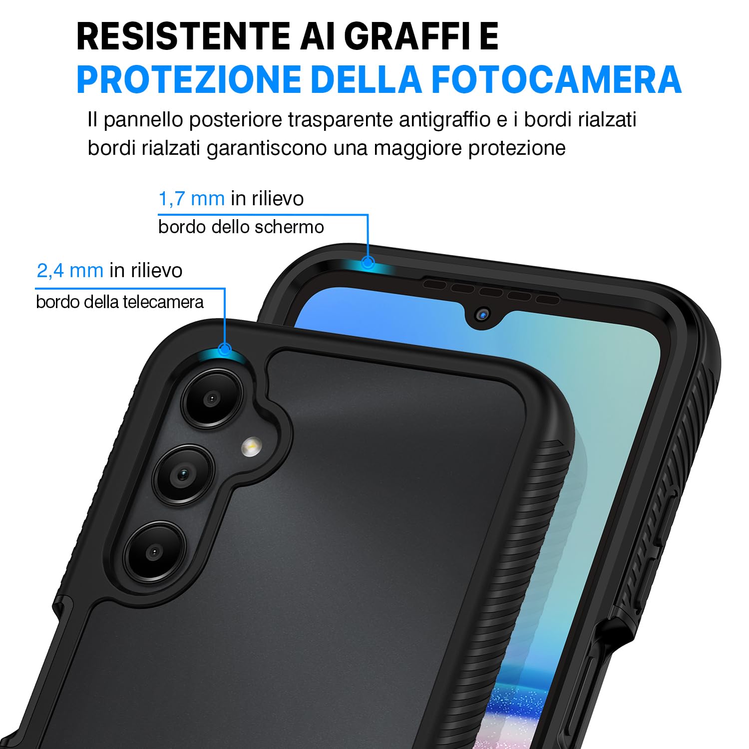 CENHUFO Cover Samsung A05s, Custodia Samsung A05s Antiurto 360 Gradi con Protezione Schermo Integrata Rugged Trasparente Case Doppia Faccia Bumper Fronte Retro Cover per Samsung Galaxy A05s -Nero