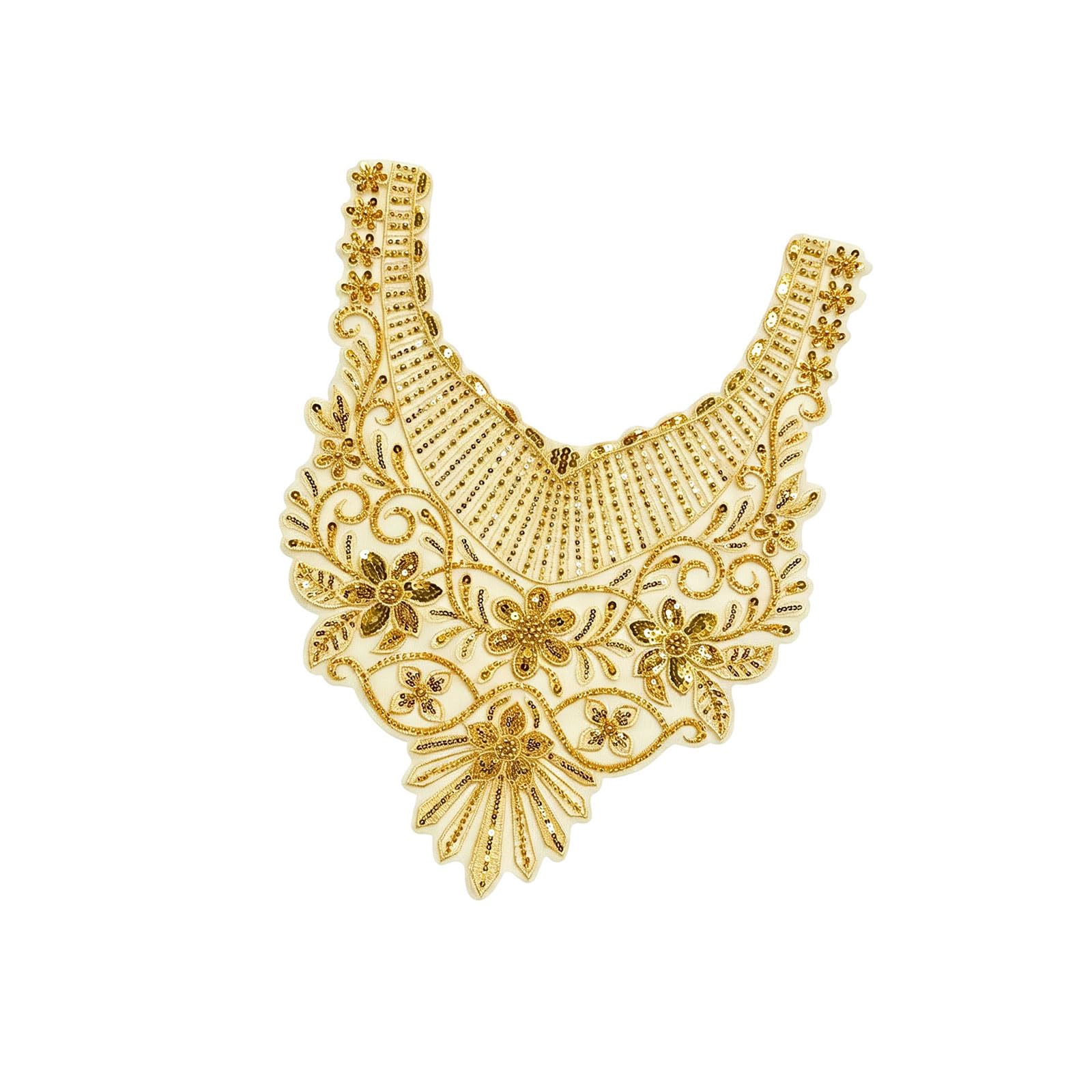 Neckline Embellishment Applique, Sew-on Gold Mesh Embroidery Trim for Dress Blouse Alteration and Accent Embroidered Neckline Applique Sew on Collar Trim Gold Mesh Garment Embellishment Dress Blouse