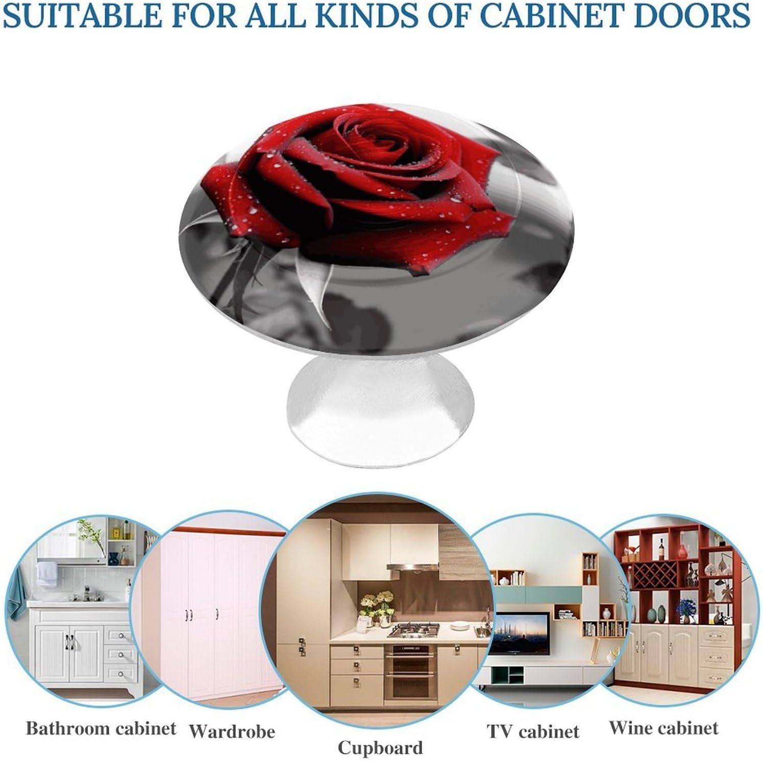 Cabinet Handles Round Drawer Pulls Black and White Red Rose Dresser Knobs for Cabinets and Drawers Handle Kitchen Cabinet Pulls for Bathroom Cupboard Drawers Cabinet Pulls for Kitchen Door