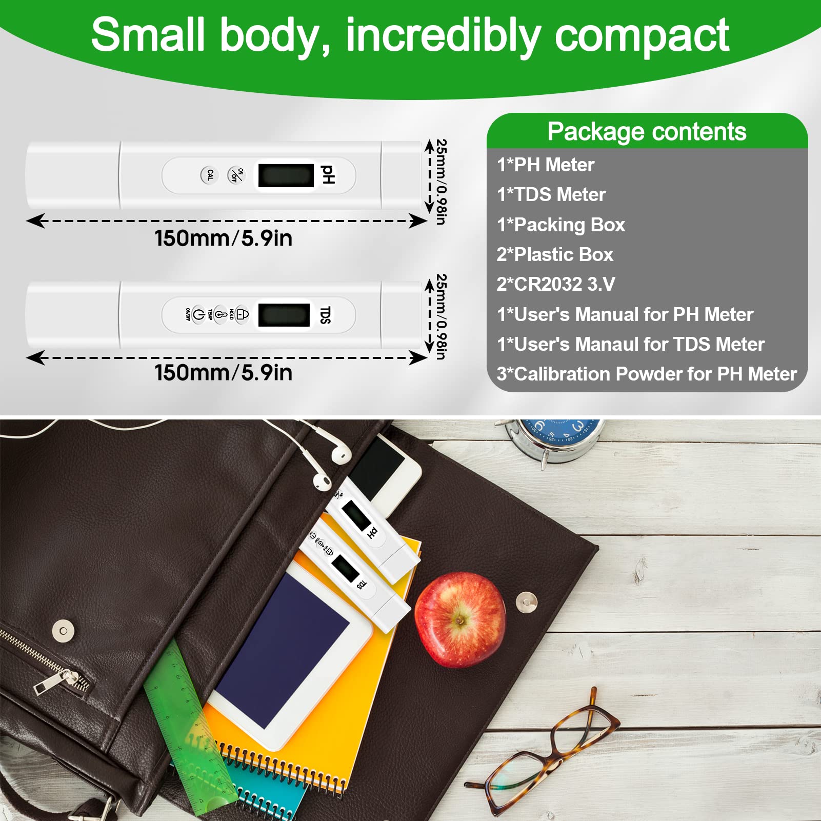Misuratore pH TDS Combo, pH TDS Temperature 3 IN 1 Tester di qualità acqua con 0,01 pH, ± 2% Alta precisione Ideale test di purezza dell'acqua per acqua potabile, piscina, acquari, idroponica