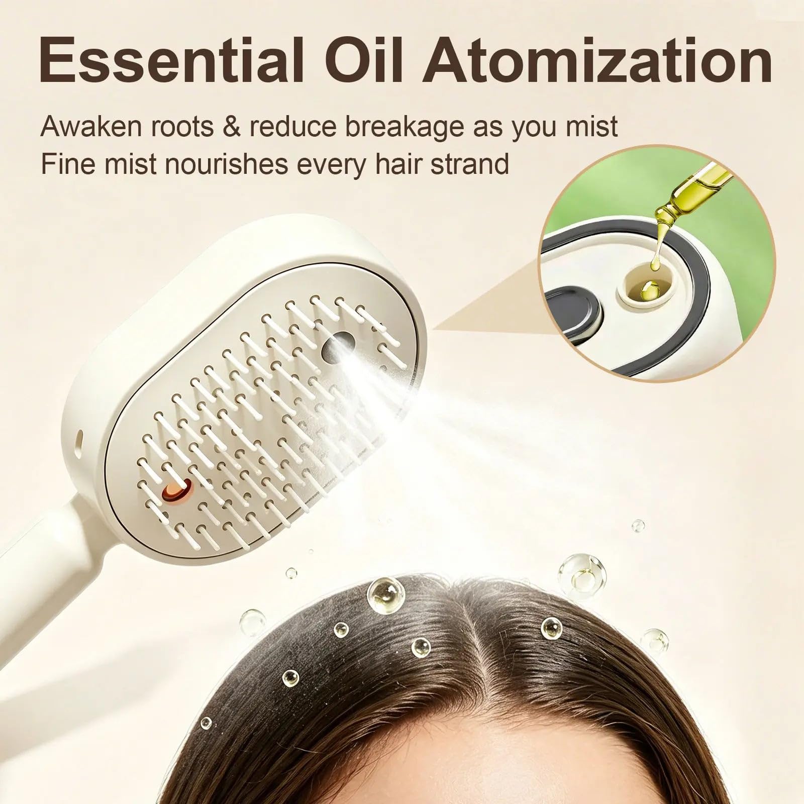 Brosse à cheveux électrique massante avec coussin d'air et brumisateur, 2 en 1, démêlante et brumisatrice avec poils rétractables, utilisable sur cheveux secs ou mouillés (White,1)