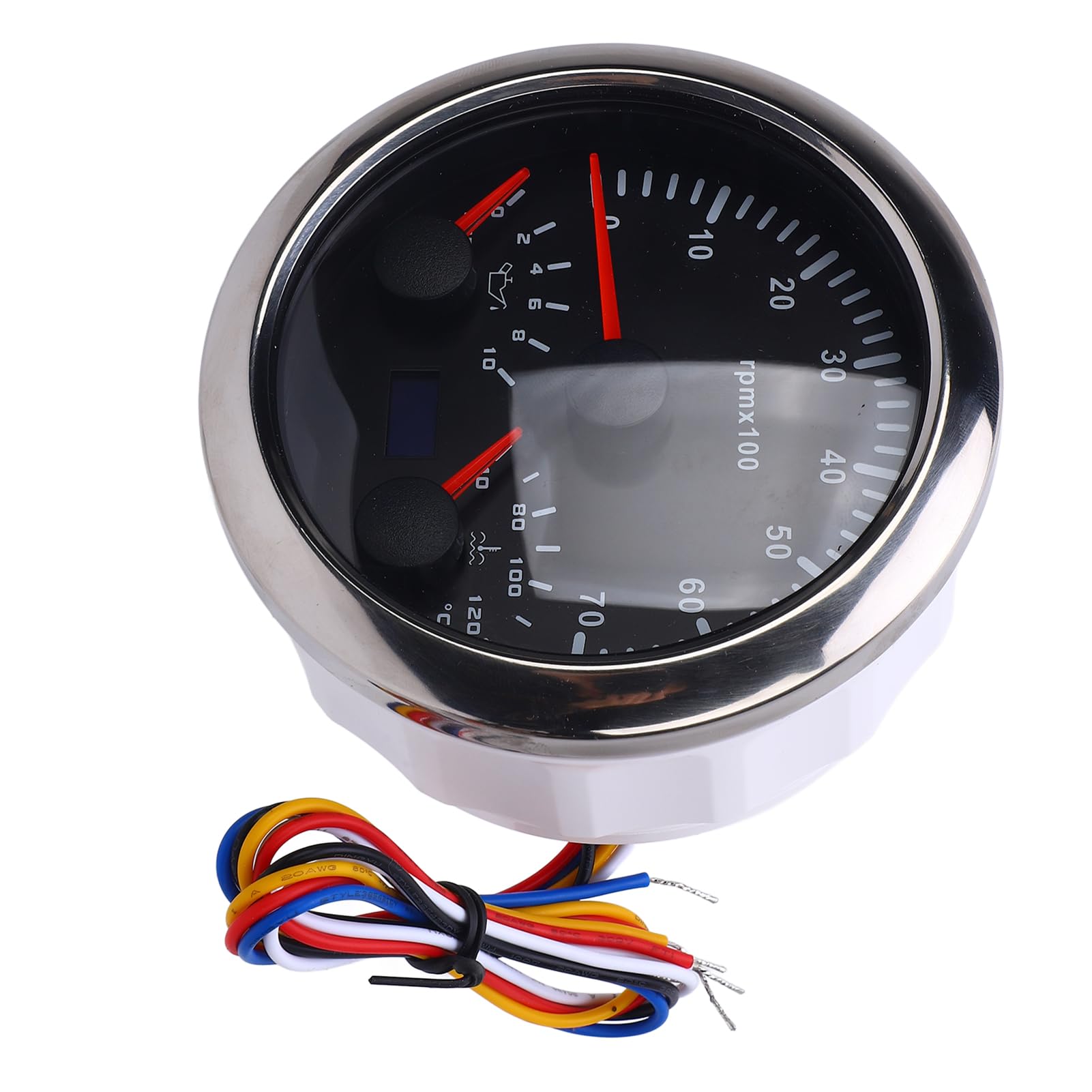Medidor de tacómetro Torvex, medidor de RPM 3 en 1 de 85 mm con medidor de temperatura de agua y presión de aceite 7000 RPM DC 9-32 V para camión, tractor y coche (Esfera negra y bisel plateado