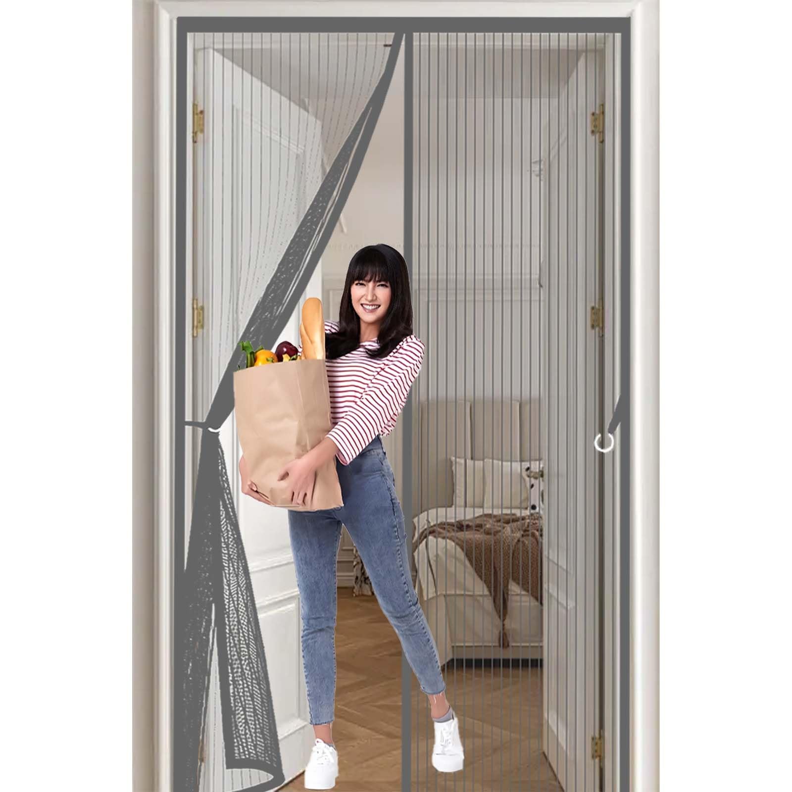 Magnetic Fly Screen Door 100x210cm(WidthxHigh) Durable, Keeps Bugs Out, Kid and Pet Friendly Mosquito Proof Door Curtains Hundreds of Sizes, Lets Fresh Air in, Grey