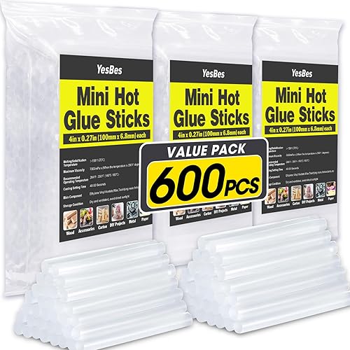 Paquete de 600 mini barras de pegamento caliente, 4 pulgadas de largo x 0.27 pulgadas de diámetro para mini pistolas de pegamento, multiusos para