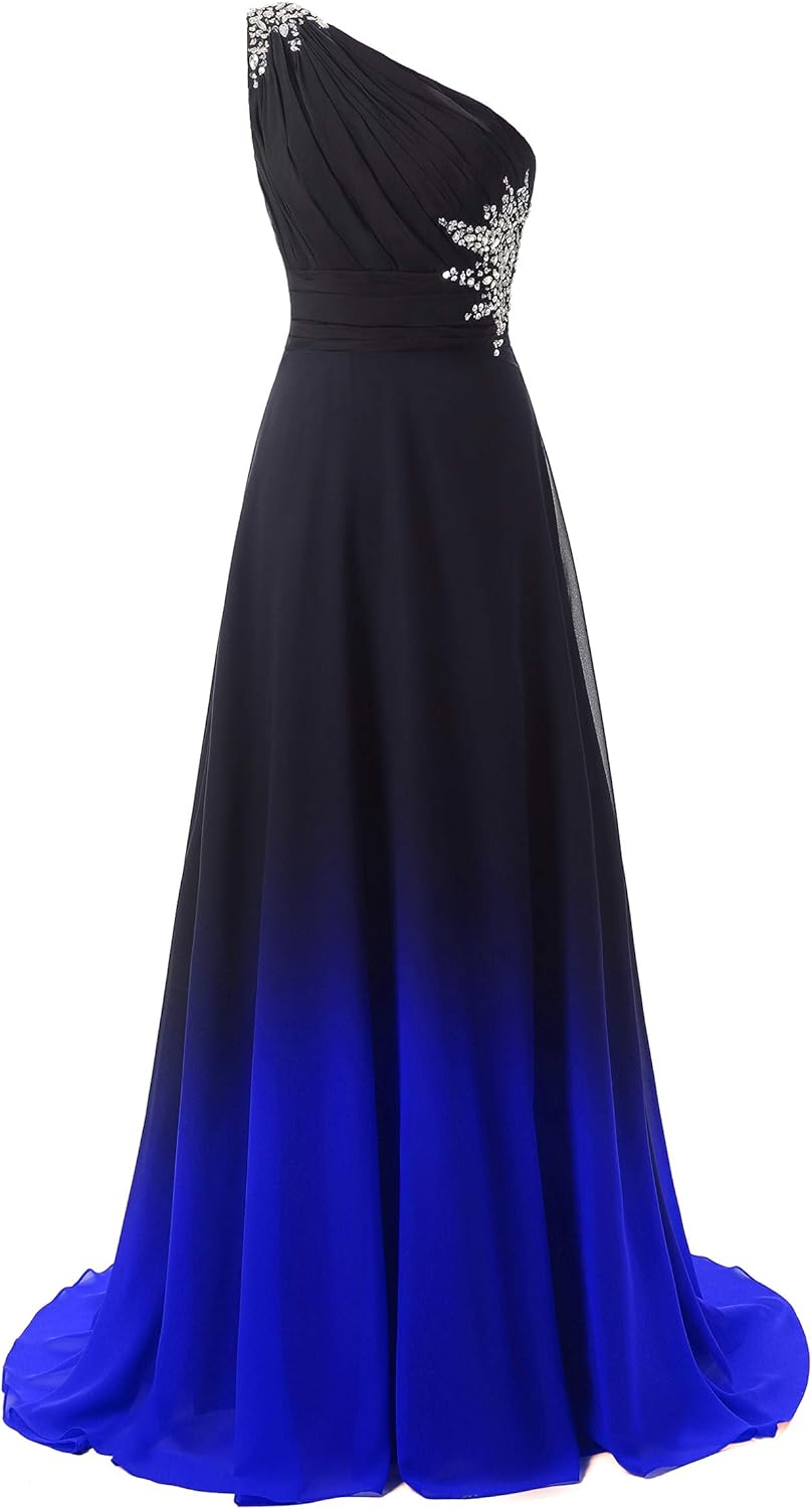 ANGELA Women's One Shoulder Ombre Long Evening Prom Dress Wedding Party Gowns