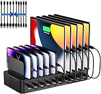 HomePage 100W 10-Port USB Charging Station with Adjustable Dividers & 10 Cables - Fast Multi-Device Organizer for iPhone, iPad, Tablets (Black)