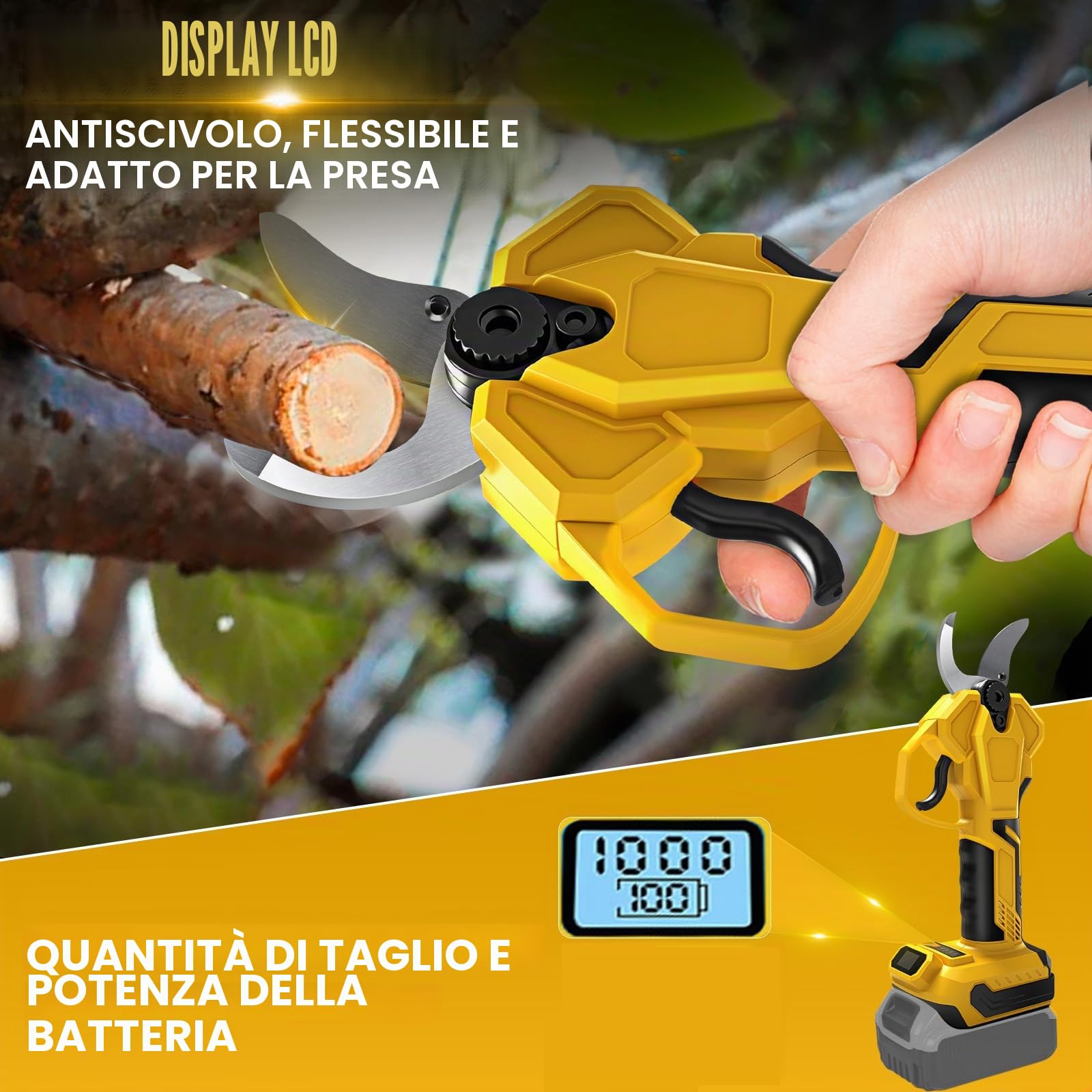 Cesoia elettrica a batteria per alberi da giardino 2 IN 1 con barra telescopica per Dewalt 20V 18V, motore senza spazzole, elettrica, sega a batteria, LCD per il taglio di alberi da frutta (senza