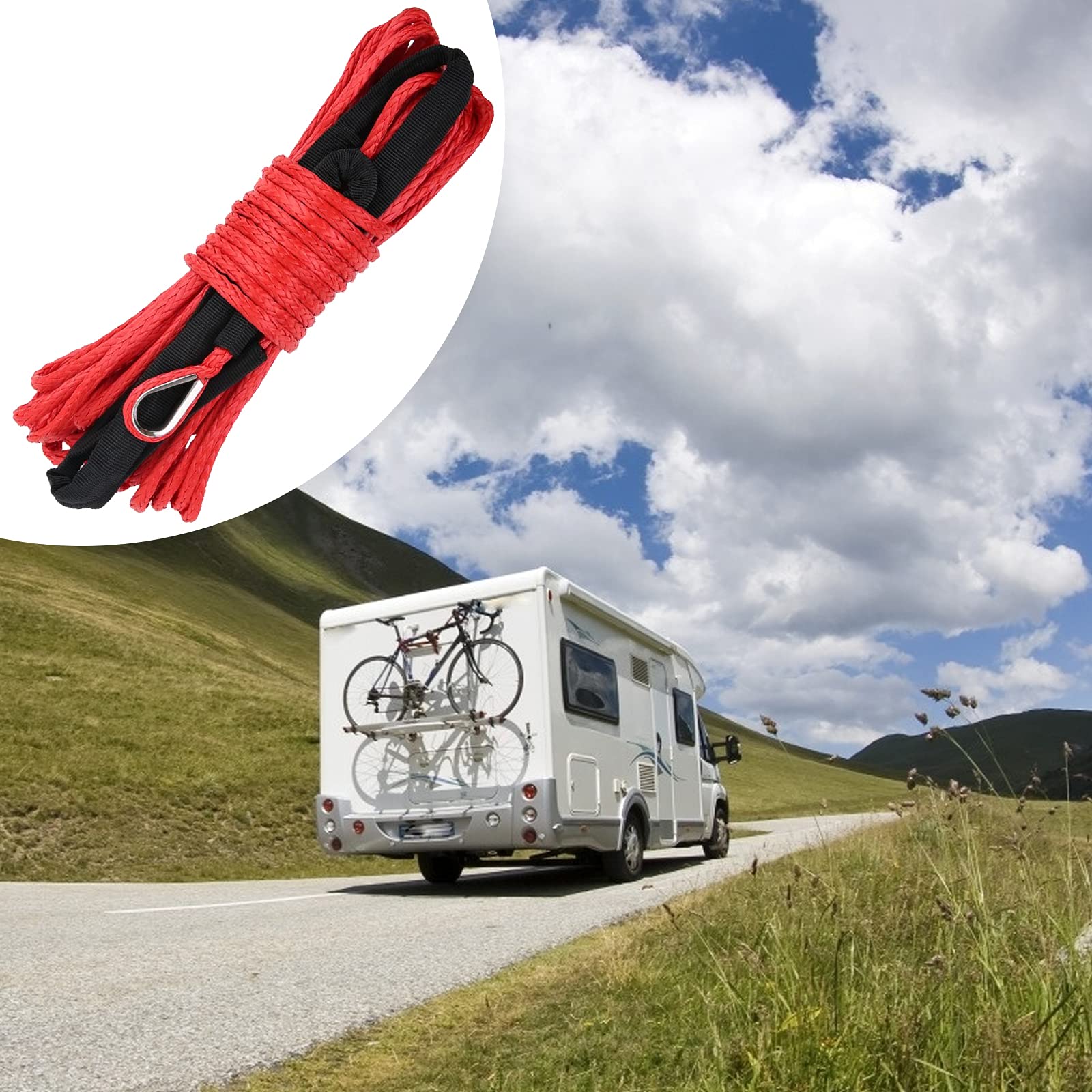 Corda sintetica per argano da 7700 libbre, corda in nylon con guaina per ATV UTV SUV Jeep Camion Barca Sintetico 6 mm x 15 m (1/4" x 50")