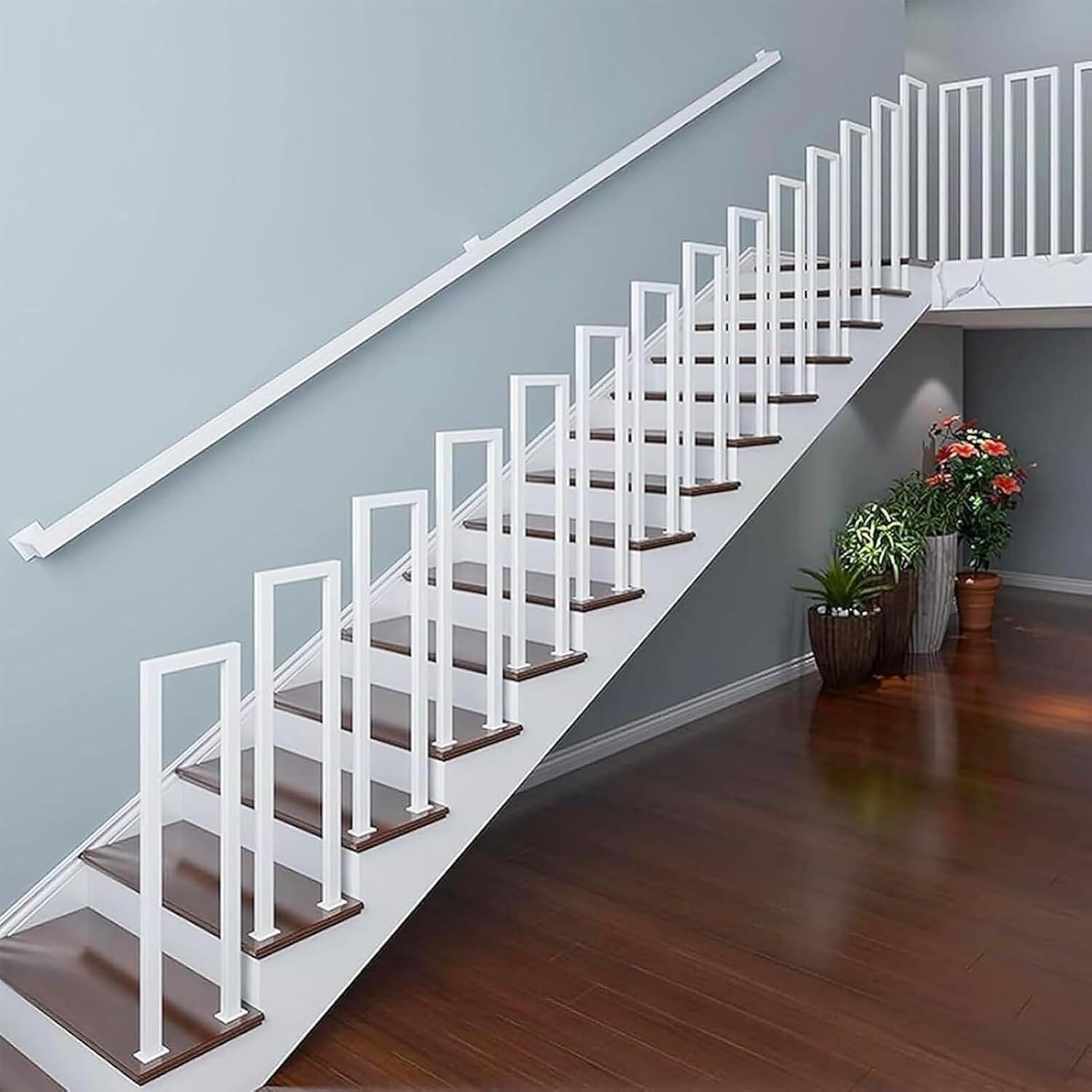 Hand Rails for Outdoor Steps, White U-Shaped Stairs Handrail, Modern Style Wrought Iron Handrail, for Indoor and Outdoor Garden Attic Steps Decoration Staircase Handrails(55CM/1.8FT)