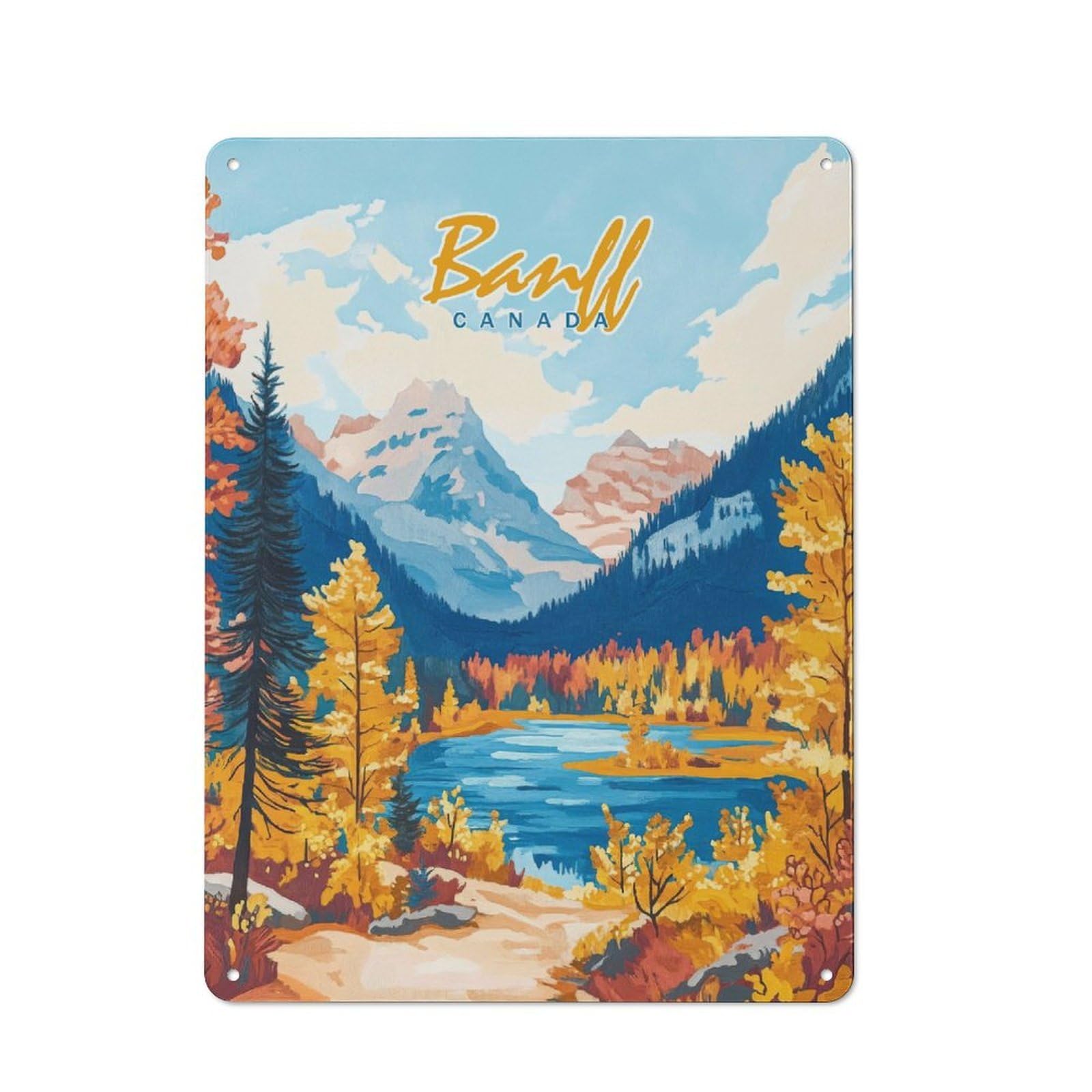Junmoney Style-7 Loft Style Banff National Park Landscape Decorative Metal Plaque 40X30cm, Studio Wall Art For Workspace, Cafe, Hallway Or Garage