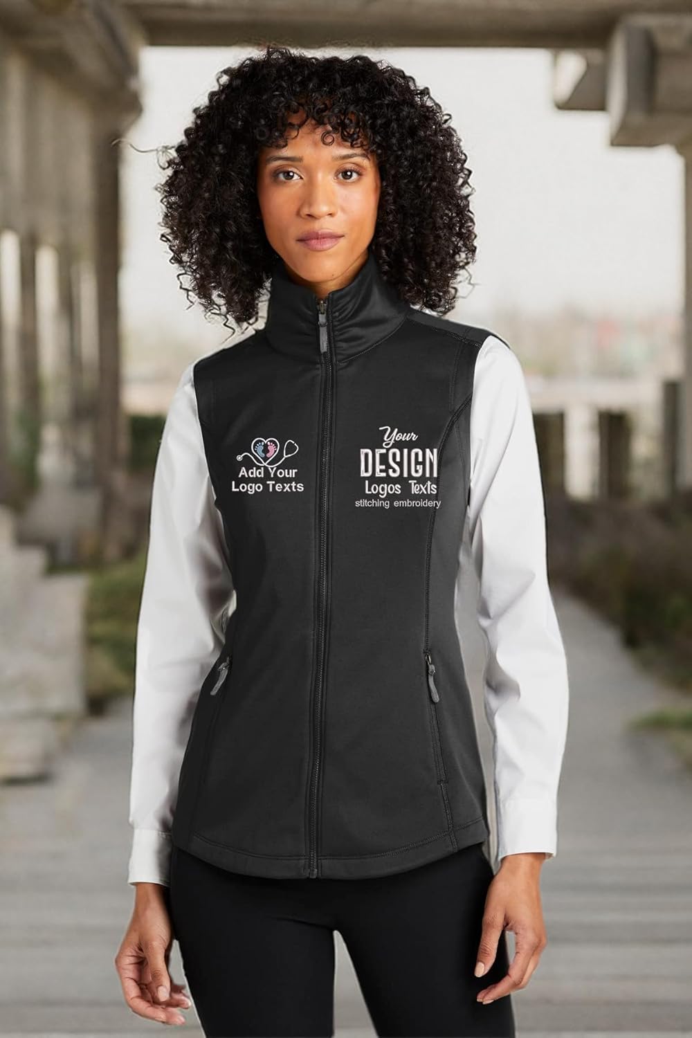 INK STITCH Women L906 Custom Personalized Embroidery Logo Texts Collective Smooth Fleece Vests