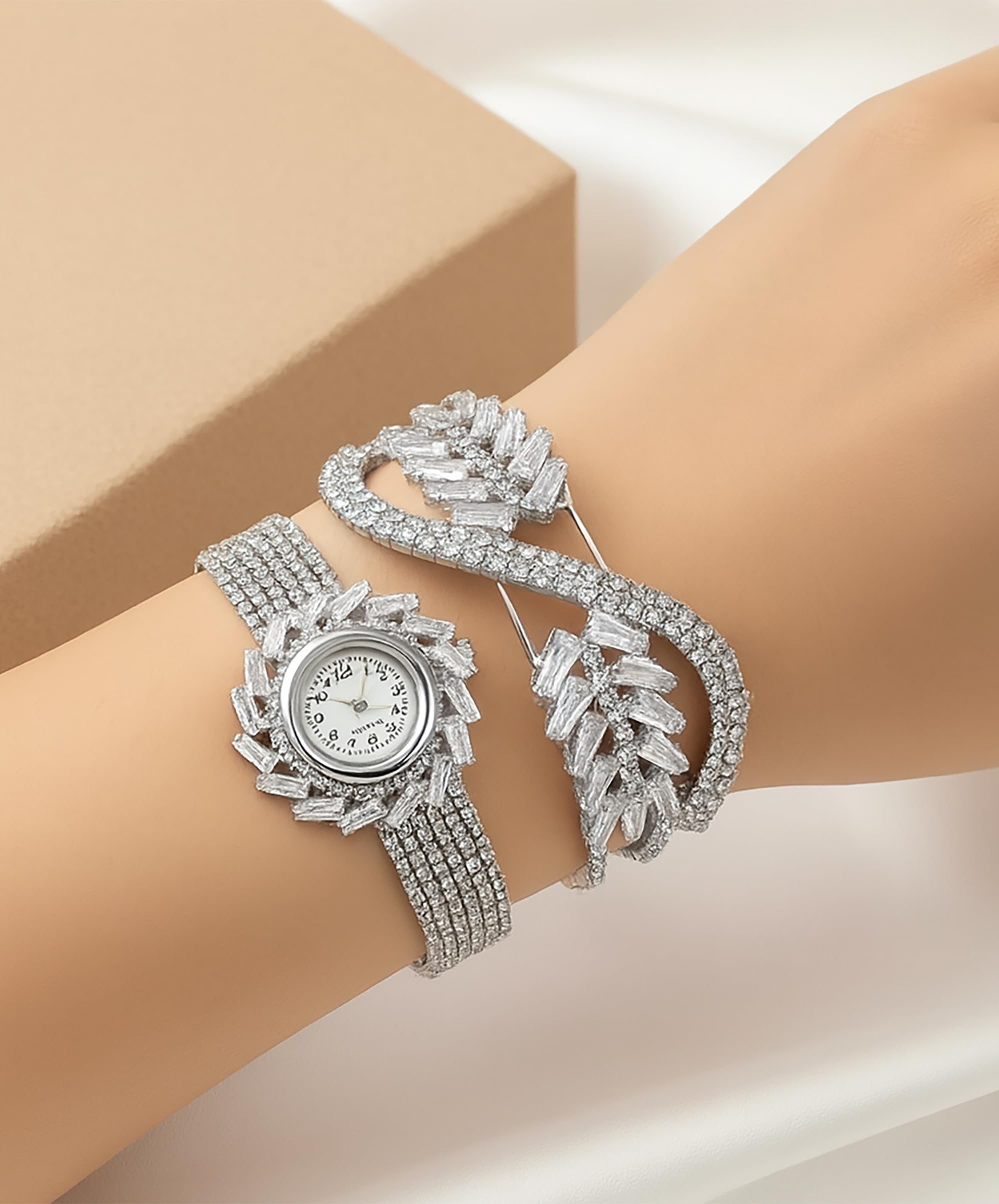 SHANKHRAJ MALL Women’s Rose Gold Luxury Crystal Watch Combo | Premium Diamond-Look Bracelet & Watch Set | Wedding & Anniversary Gift Set for Ladies