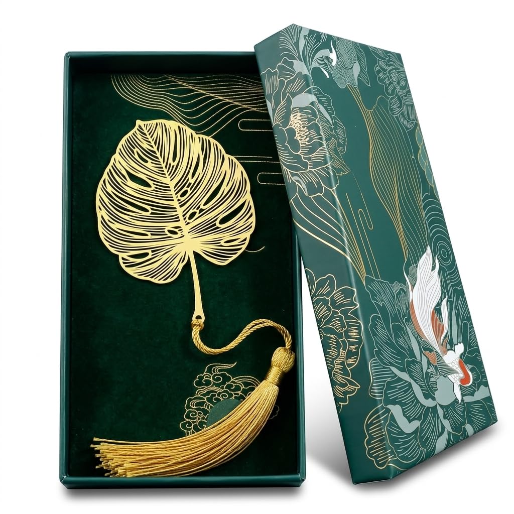 Personalised Metal Bookmark with Tassel in Gift Box–Elegant Dandelion & Monstera Leaf Bookmarks for Women Men,Unique Bookish Gifts for Book Lovers,Teachers,Readers (Monstera deliciosa)