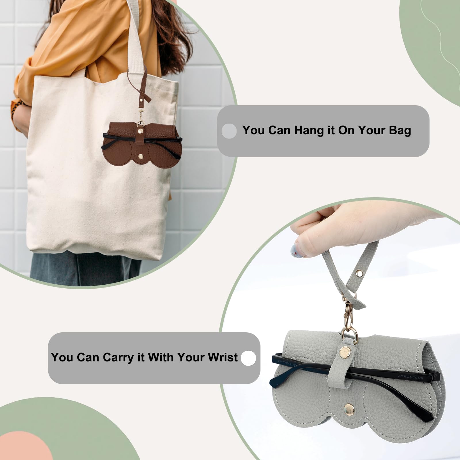 6 bolsas de cuero suave para gafas de sol, funda portátil para gafas para mujeres y hombres, bolsa organizadora de gafas de fieltro suave con correa