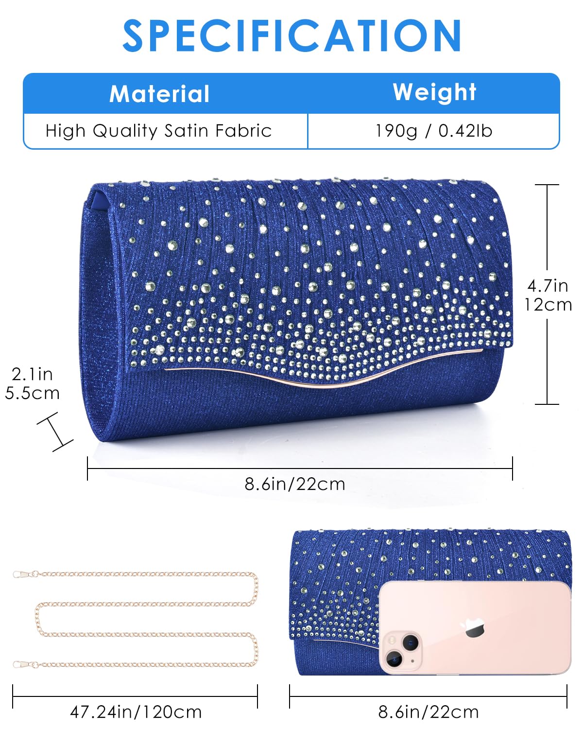 TINDTOP Evening Clutch Purses for Women Handbags for Formal Wedding Party Cocktail Prom Crossbody Shoulder Envelope Bag | for Formal Wedding, Party, Cocktail, Prom, for Formal Wedding, Party: C-dark Blue