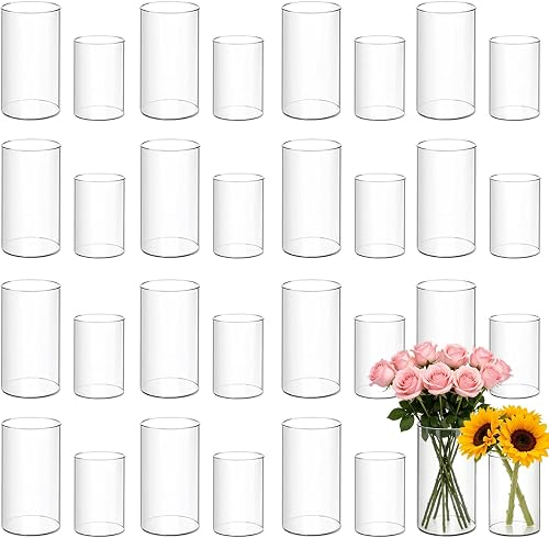 32 Pack Plastic Vases for Centerpiece, 6 inch and 4 inch Clear Acrylic Vase Cylinder Plastic Vases Bulk for Flowers Home Wedding Decor (16pcs 6in +16pcs 4in)