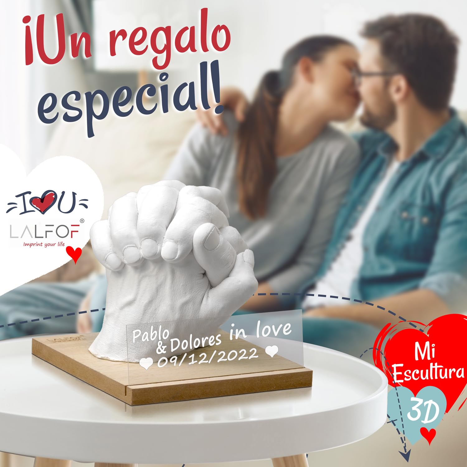 Escultura Manos Pareja Con NOMBRES| Regalos Originales Para Mujer - Regalos originales para hombre | Kit Manualidades Adultos | Regalo personalizado con alginato para moldes| Regalo aniversario pareja