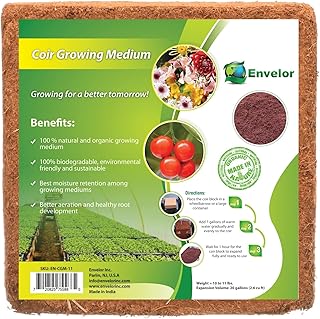 Envelor Coco Coir Brick 1-Pack Compressed Coconut Fiber Organic Coco Block Potting Soil 10 lb. Potting Mix Garden Soil 1 Brick = 18 Gallons of Growing Media Coconut Fiber Substrate Coco Peat Coir Pith