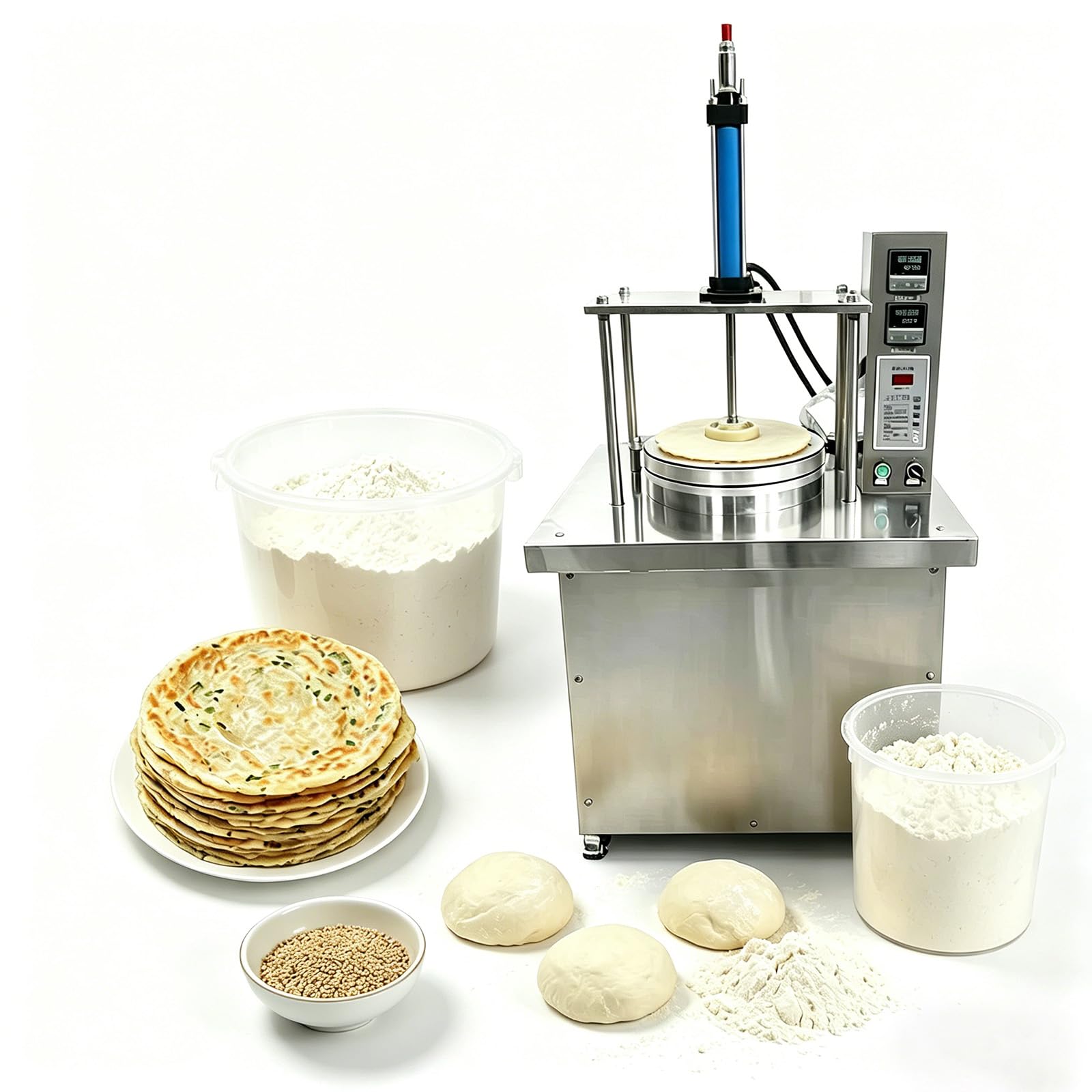 YNIYUJKL Electric Tortilla Maker, Commercial Chapati Machine, Roti Press Dough Roller, Automatic Samosa Pastry Pizza Dough Presser With 2 Interchangeable Molds