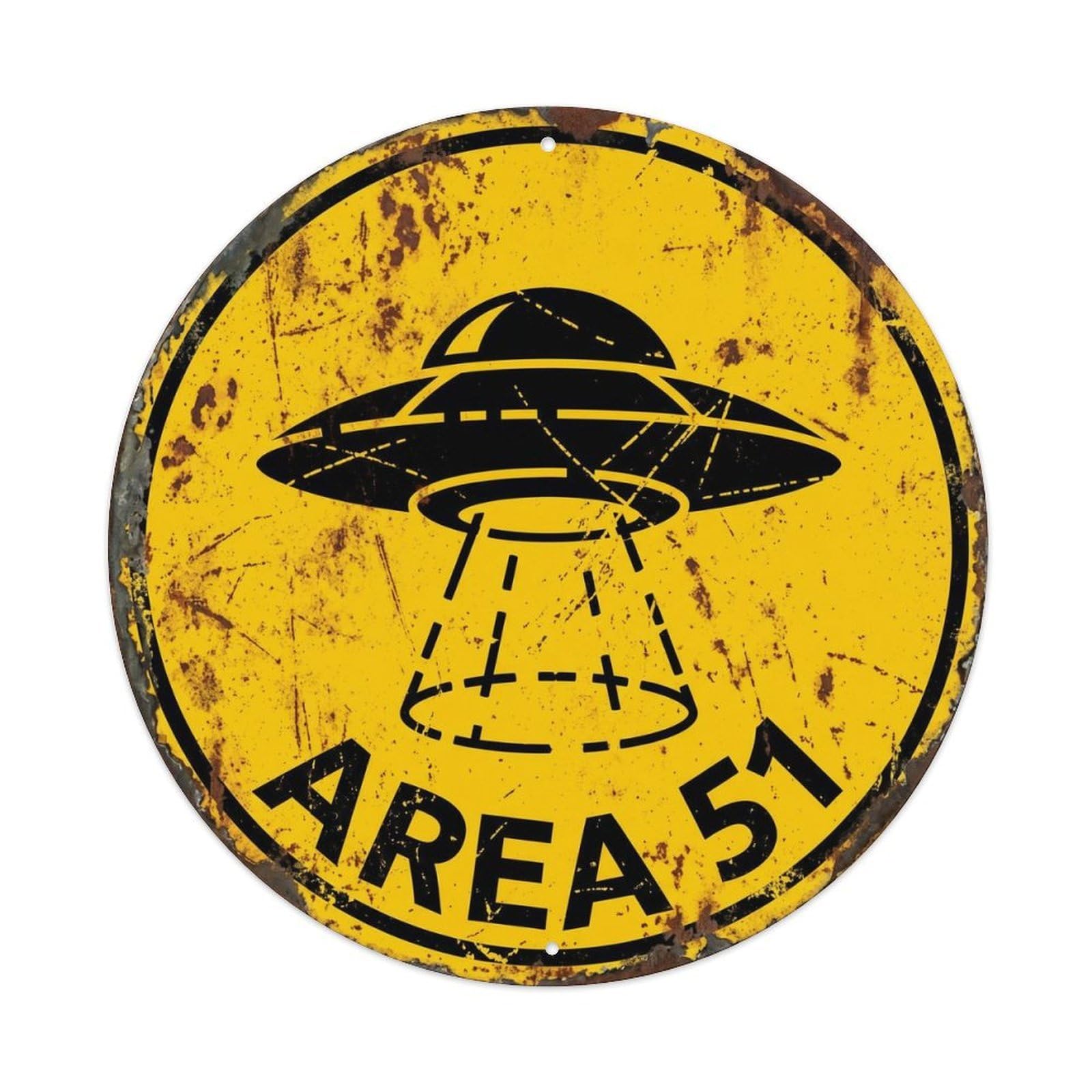 Vintage Alien Area 51 Stealth Cloak Metal Tin Sign Plaque Wall Decor for Cafe, Club, Garden Round Metal Poster 8x8Inch