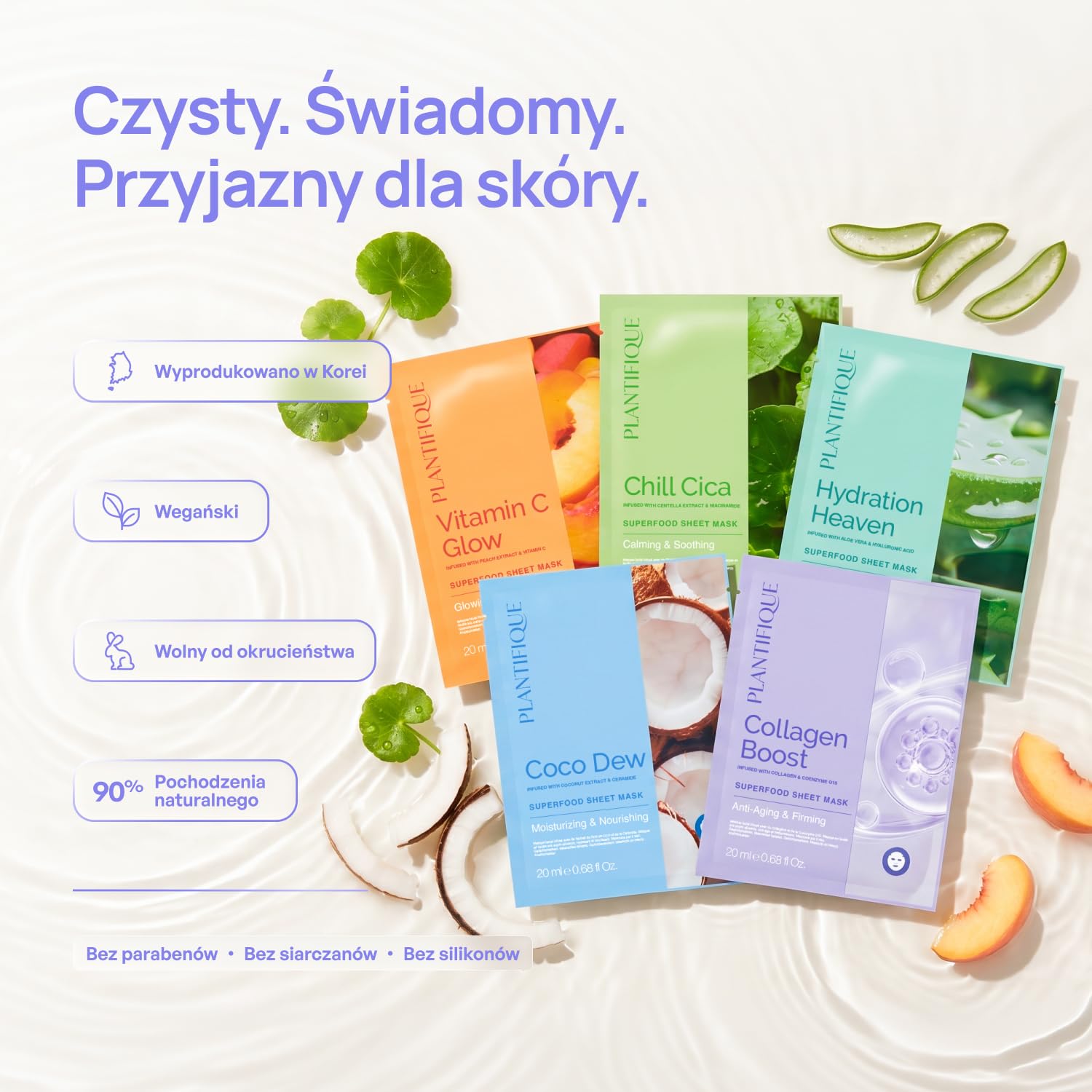 PLANTIFIQUE Maska w płachcie Collagen Boost 5 Pack – Maska przeciwstarzeniowa z kolagenem, Q10 i jagodami – koreańska pielęgnacja skóry dla gładkiego i zrewitalizowanego wyglądu