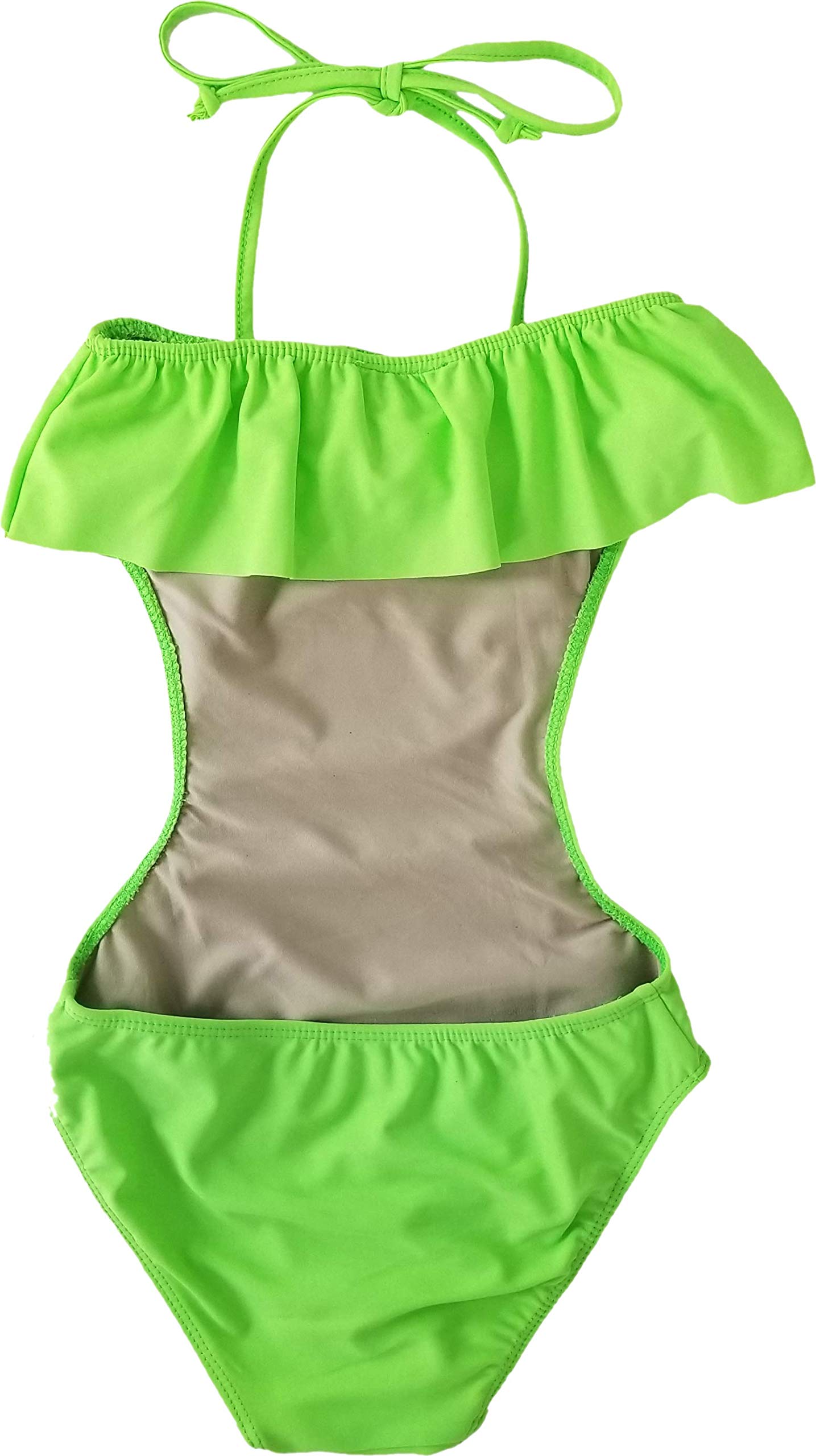 Cheryl Creations Kids Ruffle One Piece Bikini Swimsuit (Large 14, Green)