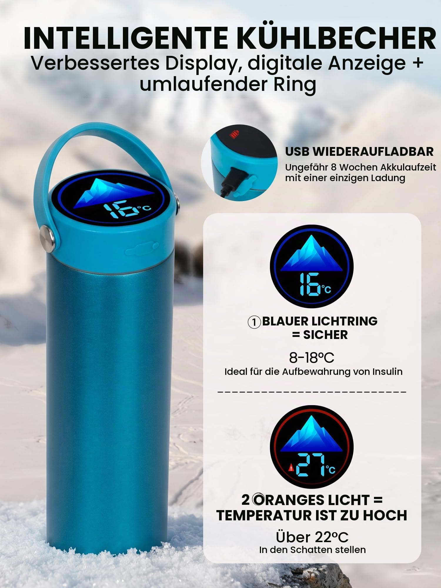 SUNMON Wiederaufladbare Insulin Kühltasche, Reiseetui für GLP-1 Pens