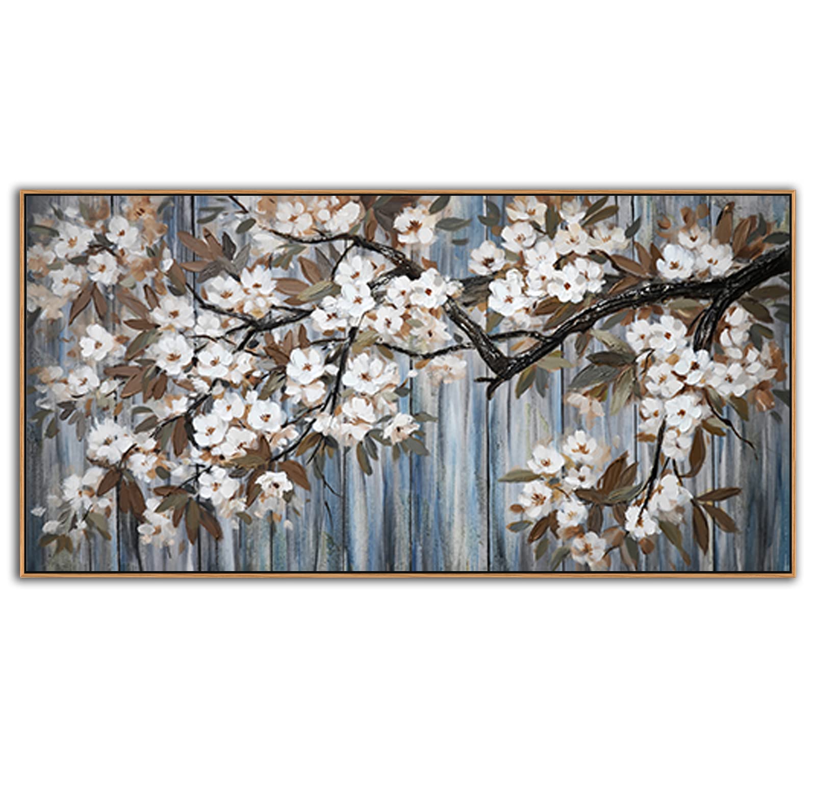 Large Canvas Framed Wall Art White Flowers, Pictures, Modern Canvas Wall Art for Living Room, Bedroom Family Wall Decor Decoration, Size 24x48 Wall Art(With Soild Wood Dark Framed)