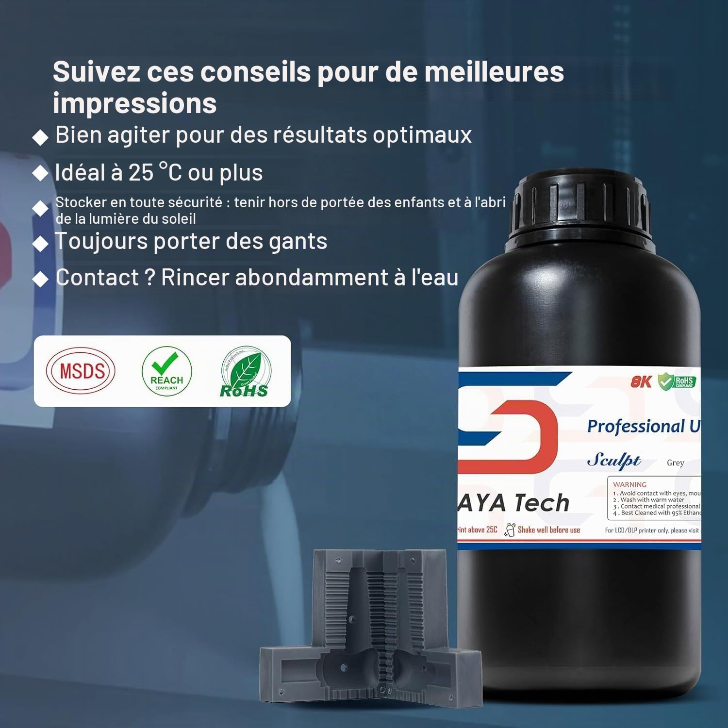 Siraya Tech Sculpt Résine 3D Haute Résistance à la Température - Jusqu'à 180°C, Haute Précision, Idéale pour Applications d'Ingénierie, de Bijouterie et Industrielles (Gris Foncé, 1kg)