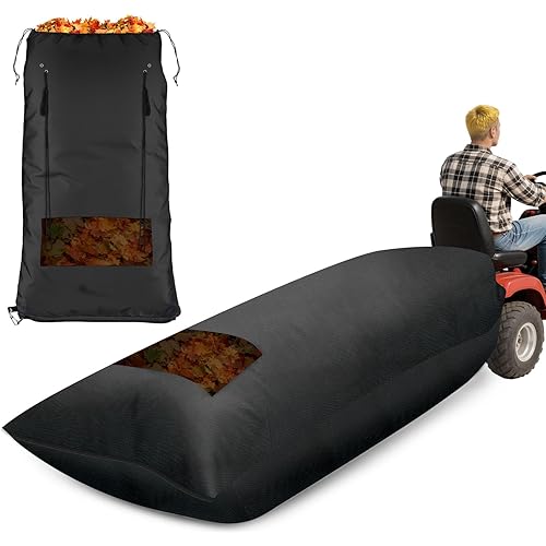 Patelai Lawn Tractor Leaf Bag, Grass Catcher Bag for Riding Lawn Mower 78.7 x 52 Inch Large Capacity with Strap Rope Vent Hole and Zipper for Fast Leaf Collection Heavy Duty Material Collection System