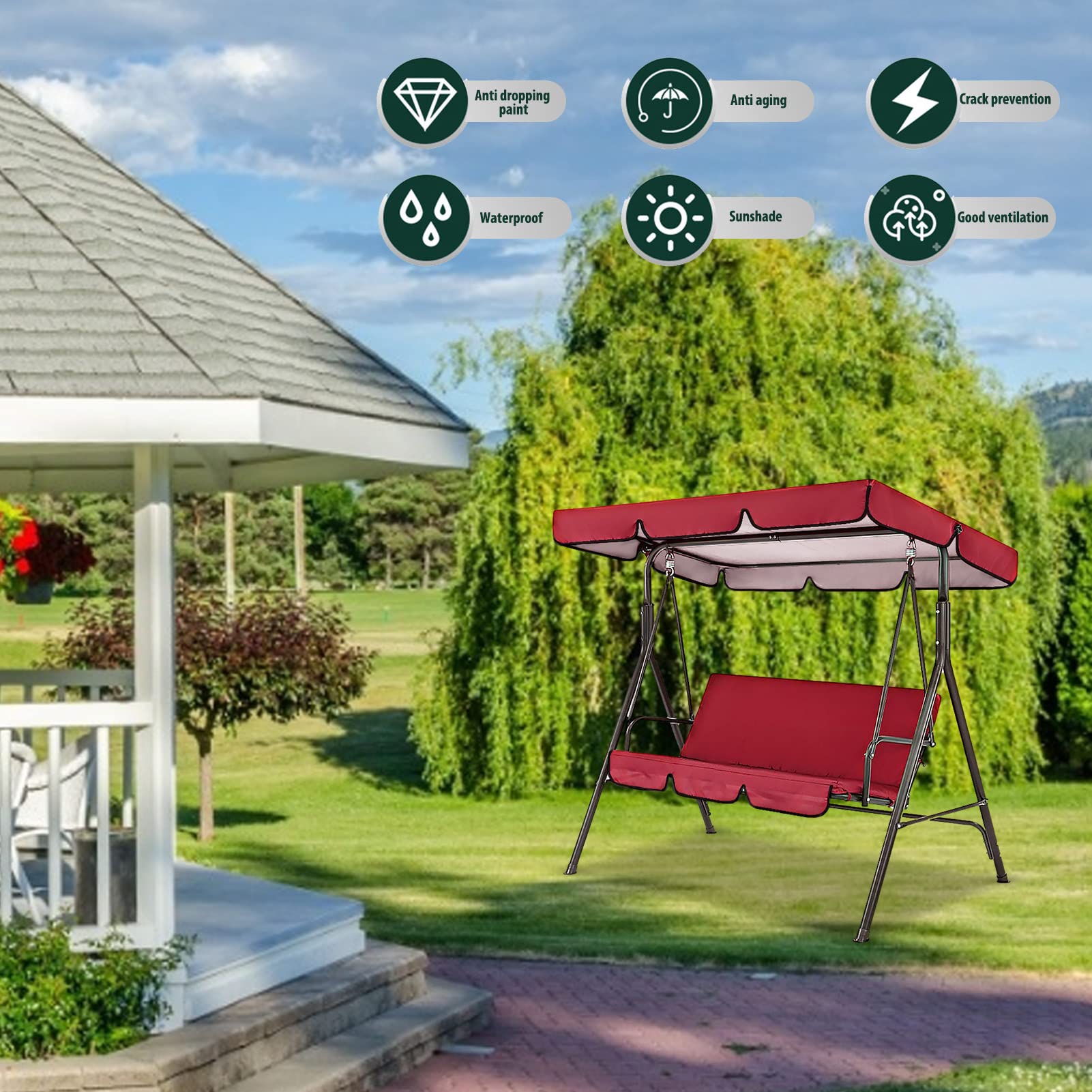 Set di cuscini per dondolo da giardino a 3 posti, baldacchino resistente alle intemperie per il relax del patio e del cortile, comodi cuscini di ricambio