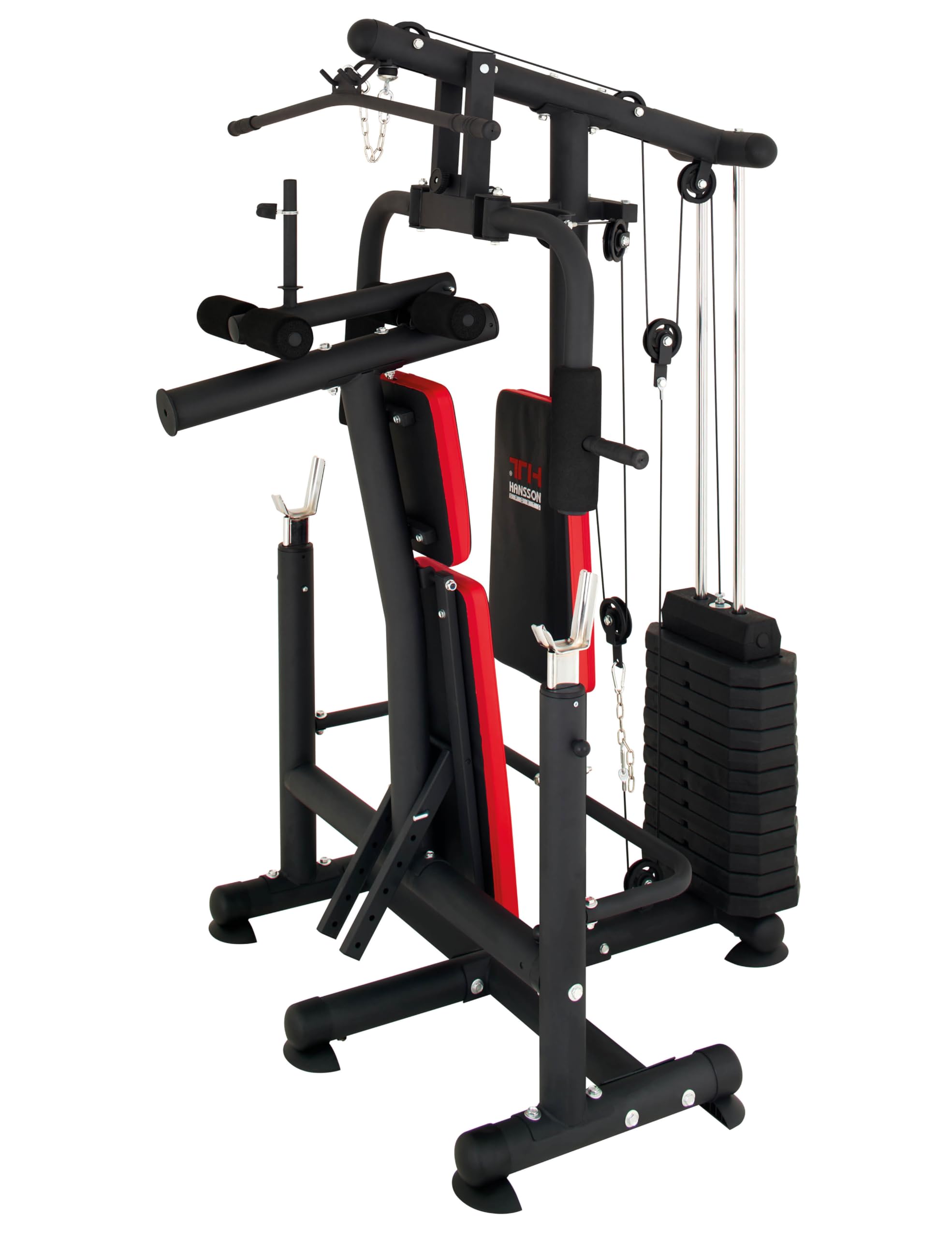 Hansson Sports® Universal Kraftstation Hantelbank Multifunktion mit Hantelablage Latzug Butterfly Beinstrecker Beinbeuger 65kg Gewichten klappbar
