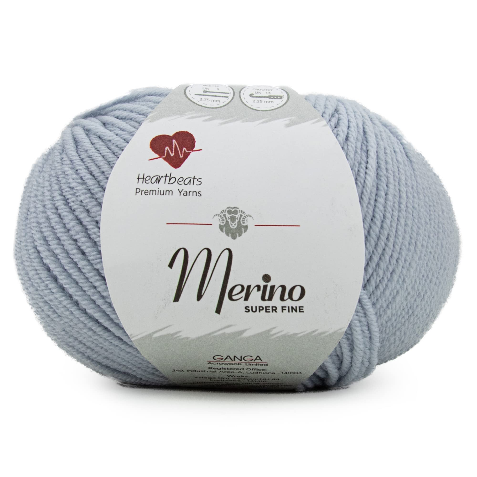 Heartbeats Merino Superfine,is 100% Pure New Wool Mark Certified. Oekotex Class 1 Certified. Pack of 2 Balls-50Gm Each. MSF26 Baby Blue