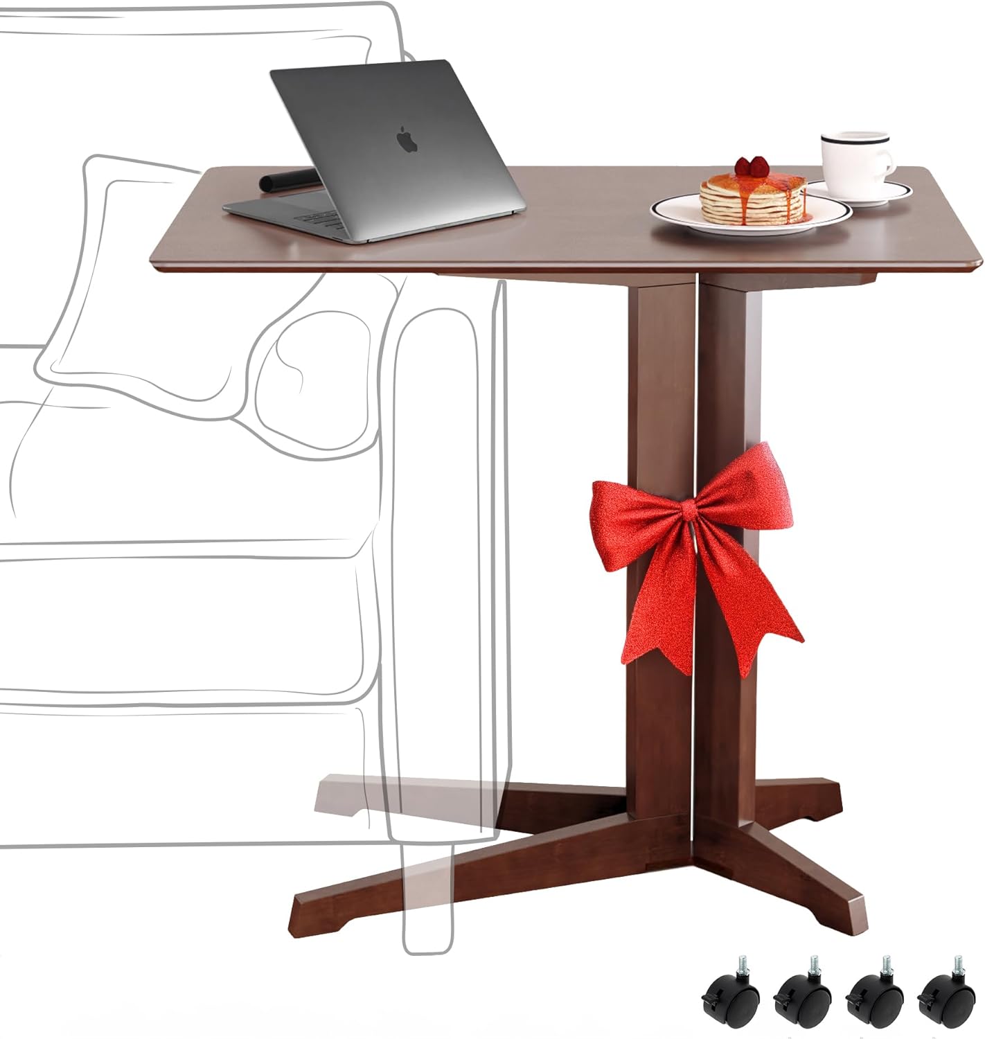 Premium Bamboo Coffee Small Side Table Wheels - C Table End Table- Sofa Table & Couch Table that Slide Under- Small End Table- C Shaped Side Table- Laptop Stand Couch-Rolling Tv Tray for Eating