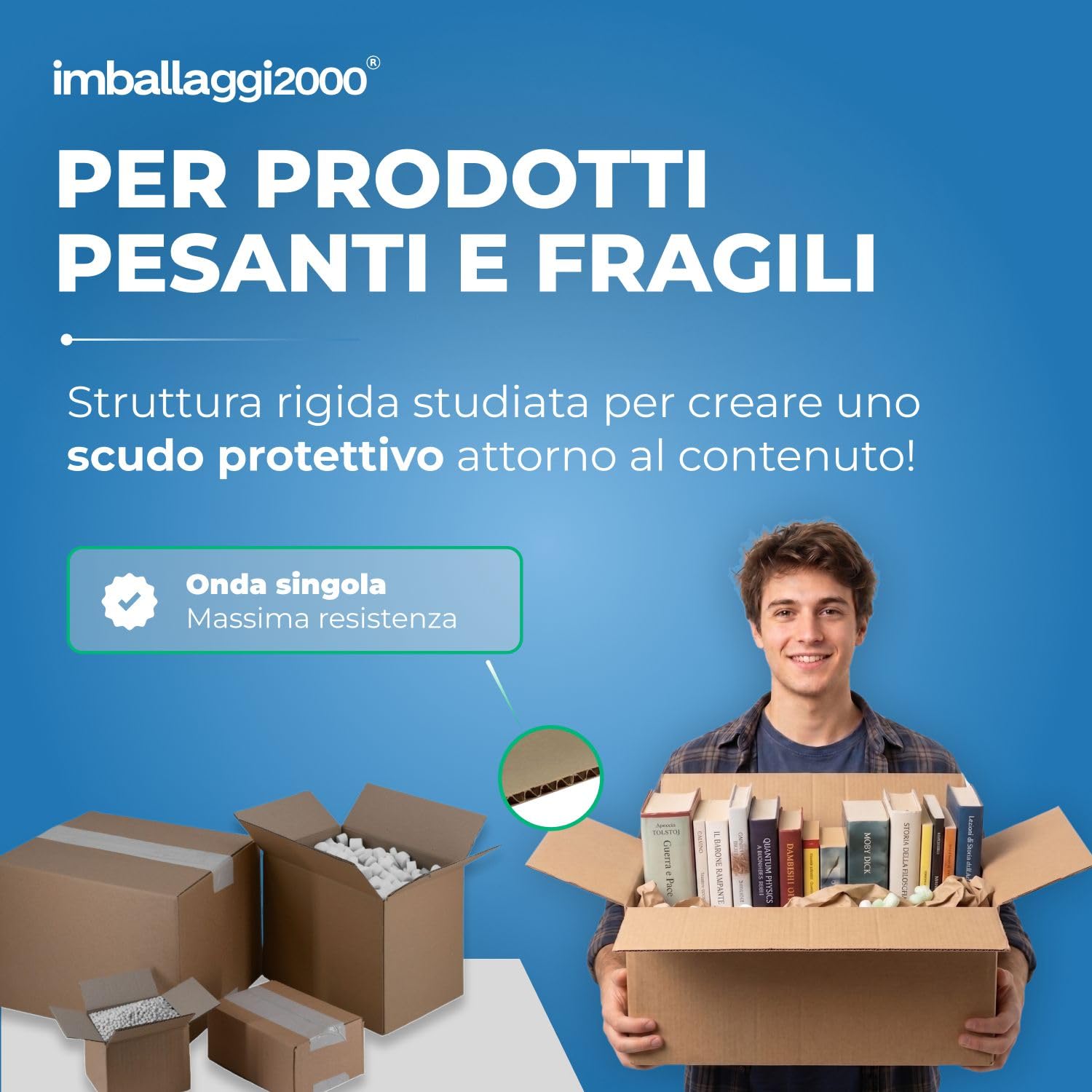 IMBALLAGGI 2000 - Scatole Trasloco a Onda Singola 36x27x16, Pack da 15 Scatole Cartone Resistenti e Durevoli, Scatoloni per Trasloco e Spedizioni - Cartoni per Traslochi, Imballaggio e Deposito