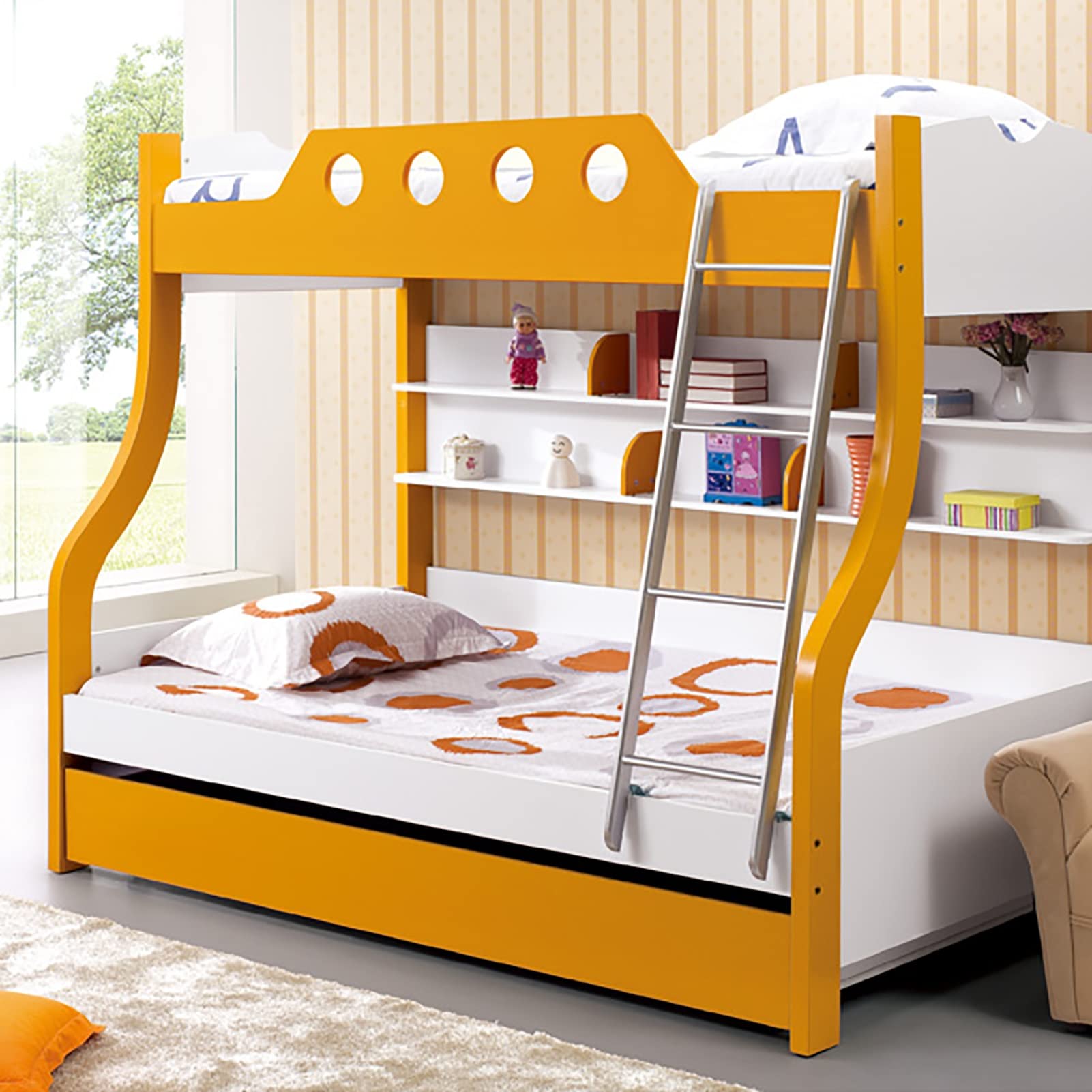 Kunovo Escalera Litera Escalera de Litera de Color Muli-ti con Ganchos, 116 Cm/ 130 Cm/ 140 Cm/ 150 Cm/Estructura De Metal Alto Cama Doble Litera Escalera para Autocaravana Camper Escaleras del Ático