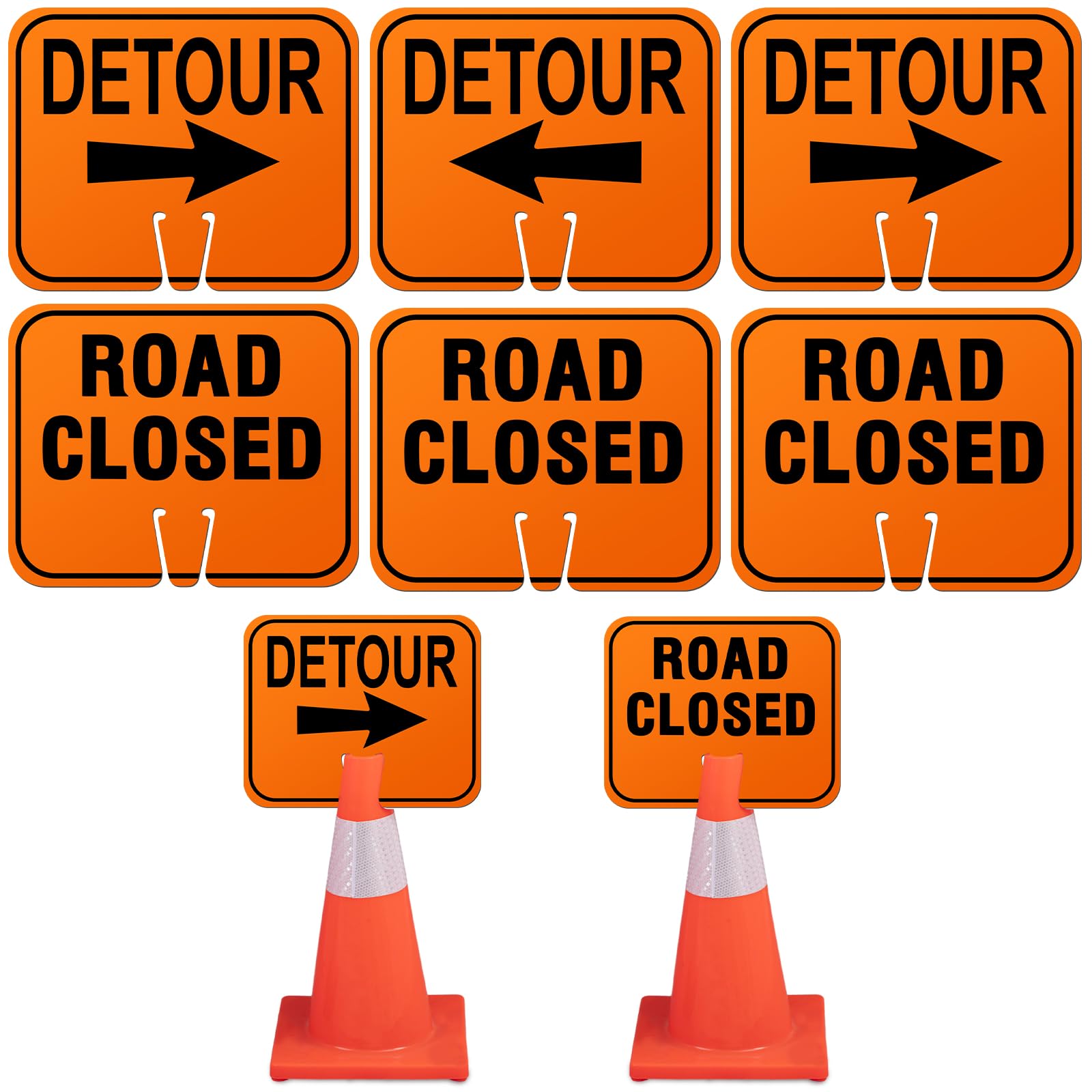 Geetery 6 Pcs Traffic Cone Arrow Signs 10.4"x 12.6" Reversible Orange Road Signs Bulk Road Closed Cone Top Traffic Warning Directional Left Right Arrows Sign for Outdoor Construction (Detour)