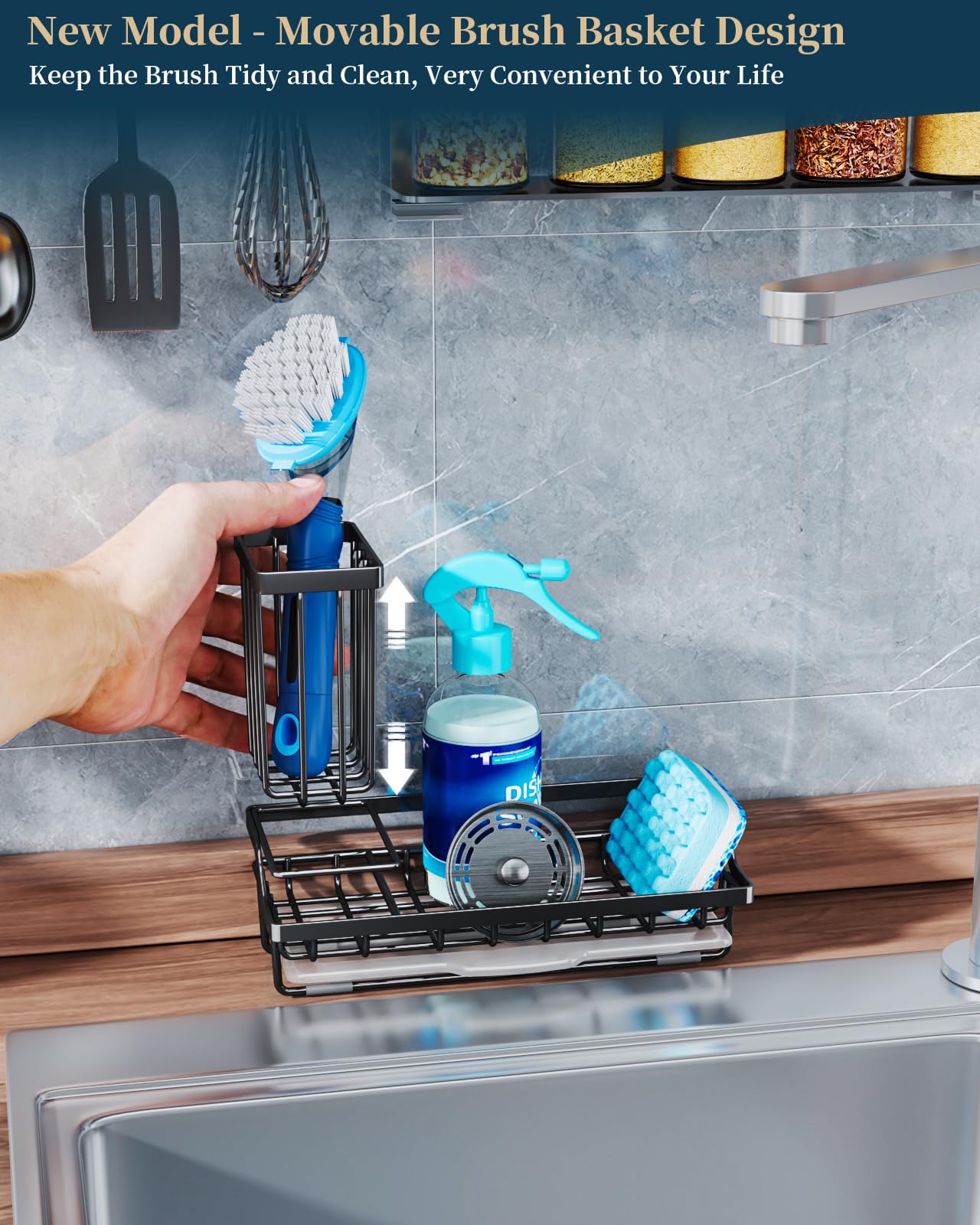 1PC Contenitore Per Lavello Da Cucina Nero, Contenitore Per Spugna Da Cucina In Acciaio Inossidabile Con Vassoio Di Scarico Automatico Scatola Organizer Da Cucina 84449645