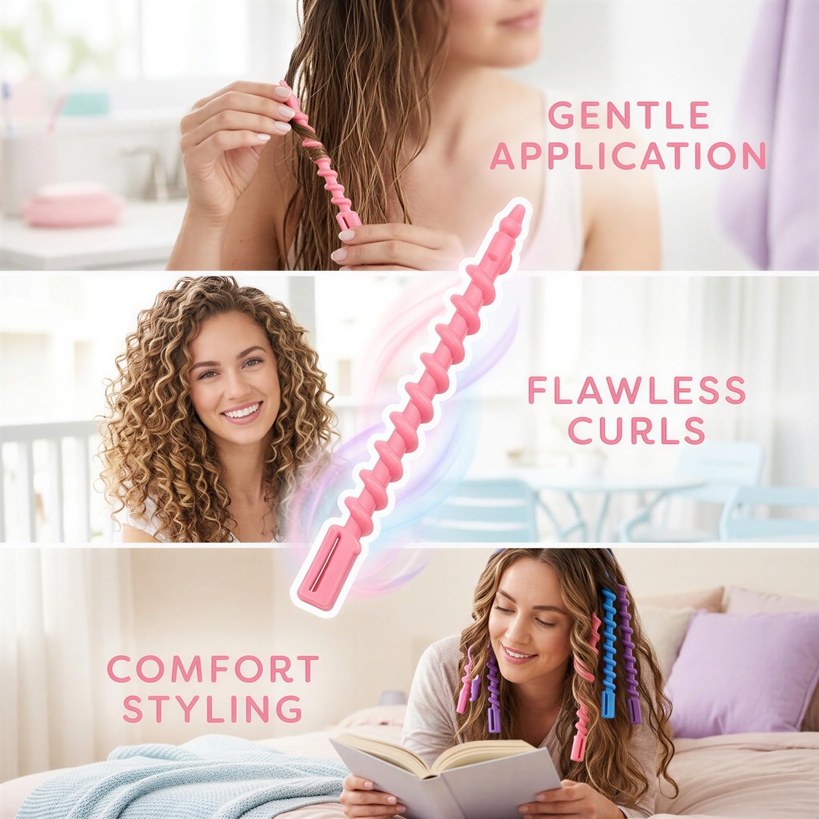 100 Stk. Spiral-Dauerwellstäbe, hitzefreie Lockenstäbe, Perm-Wickler-Set für langes Haar, Kunststoff, Styling-Rollstäbe für individuelle Frisuren und Wellen, sortierte Farben