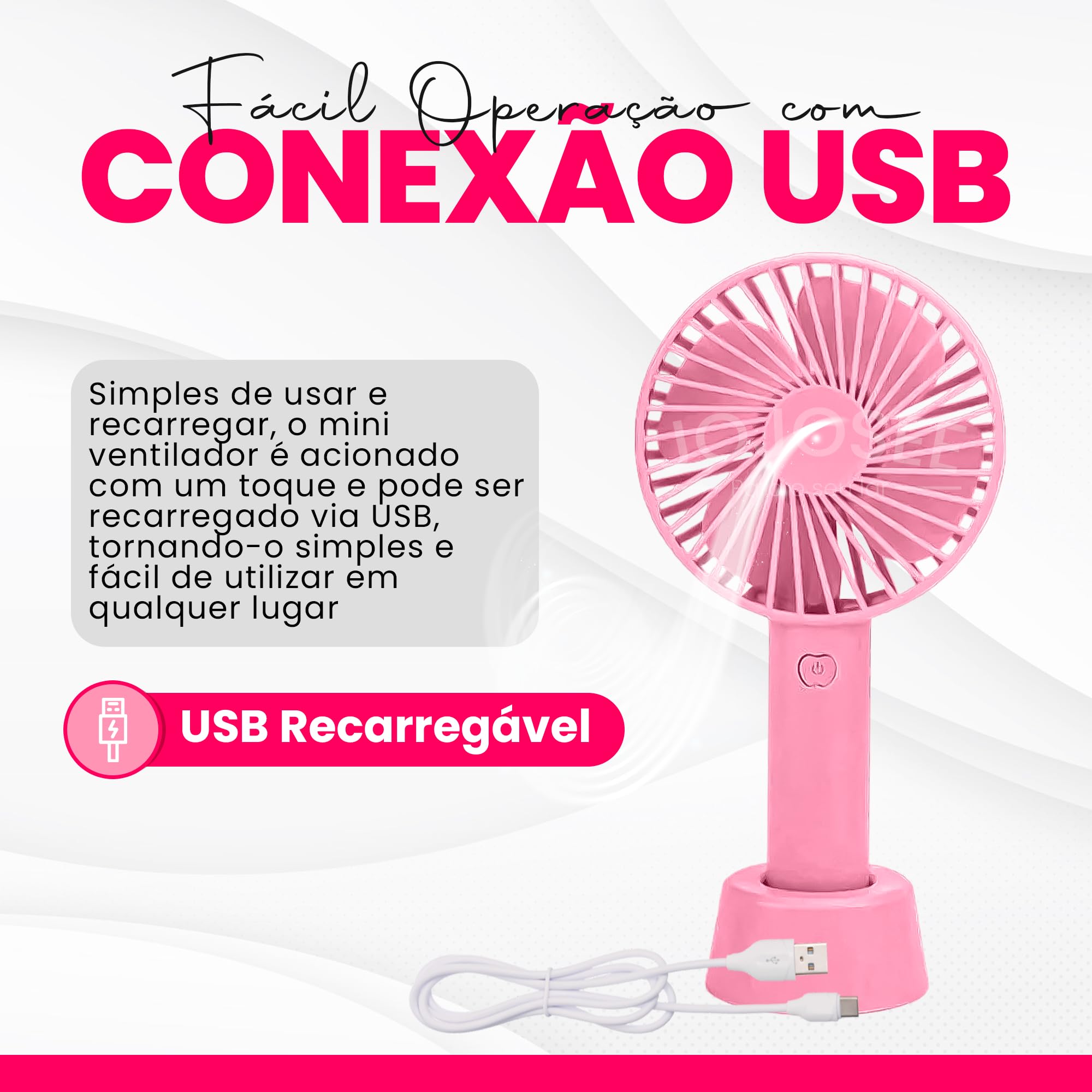 Mini Ventilador Portátil De Mão e Mesa Recarregável USB Bateria de Longa Duração 3 Velocidades Super Potente - Skincare, Maquiagem, Lash Design - BAnpinSH