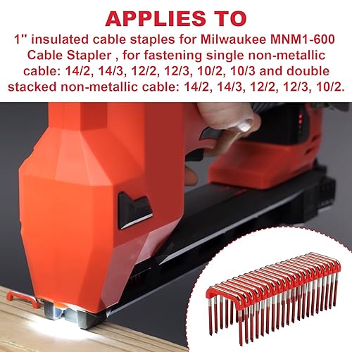 Miniatura 5 de UYZO Grapa de cable aislada de 1 pulgada MNM1-600 para pistola de grapadora de cable Milwaukee M12, se adapta a grapas de cable Milwaukee 2448-20