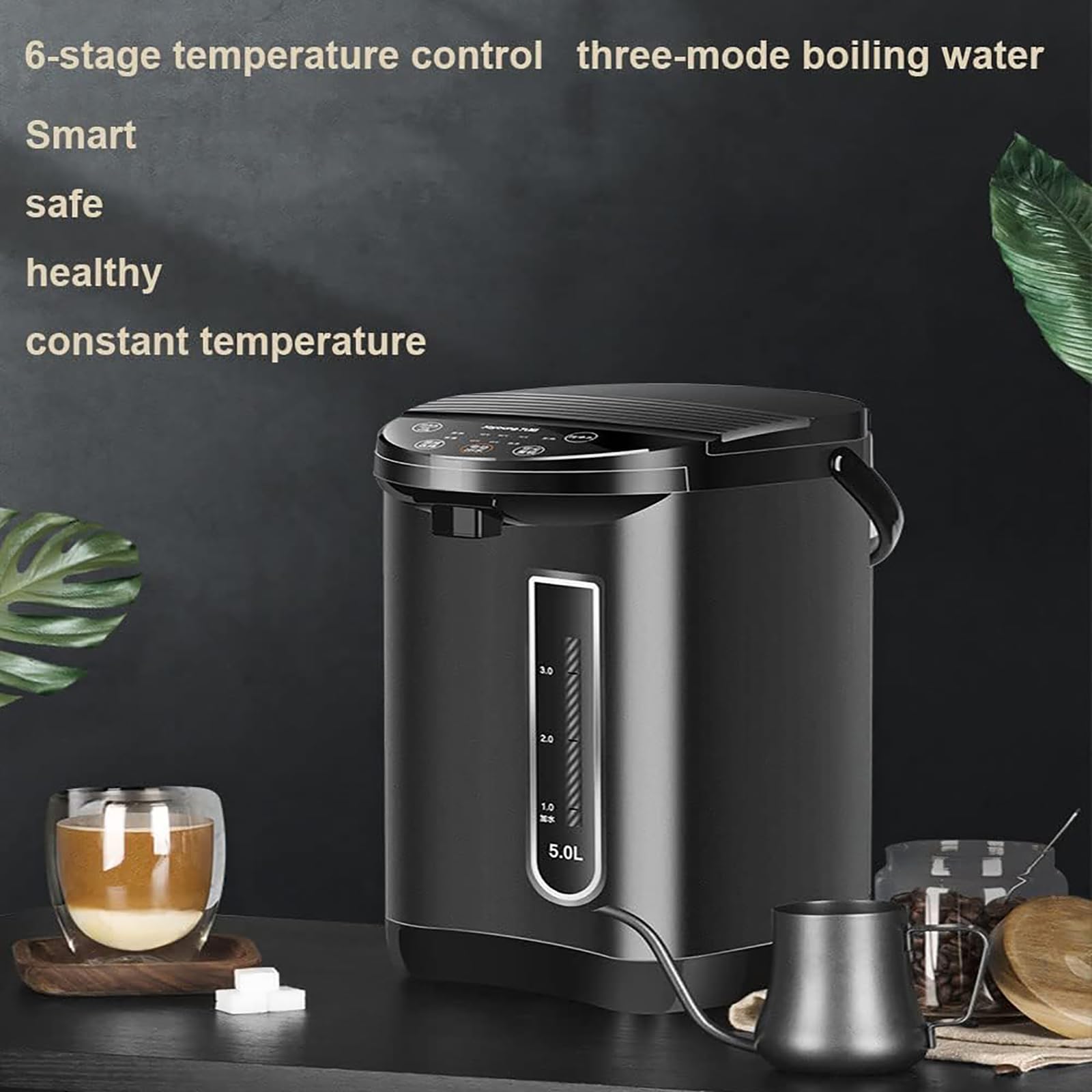 Dispensador instantáneo de agua caliente – Dispensador de agua de filtro frío/caliente de 5 litros con bloqueo infantil de seguridad, 6 ajustes de temperatura, 3 opciones de dispensación, temporizador