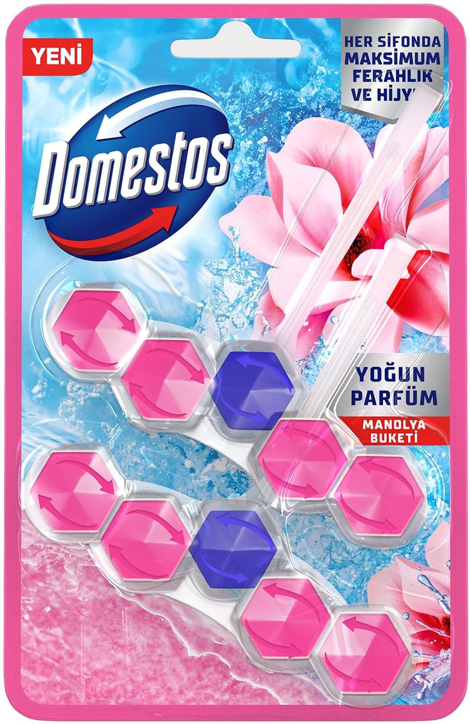 Domestos WC Blok 5'li Güç Tuvalet Bloğu Manolya Ferahlığı Maksimum Hijyen 100 G