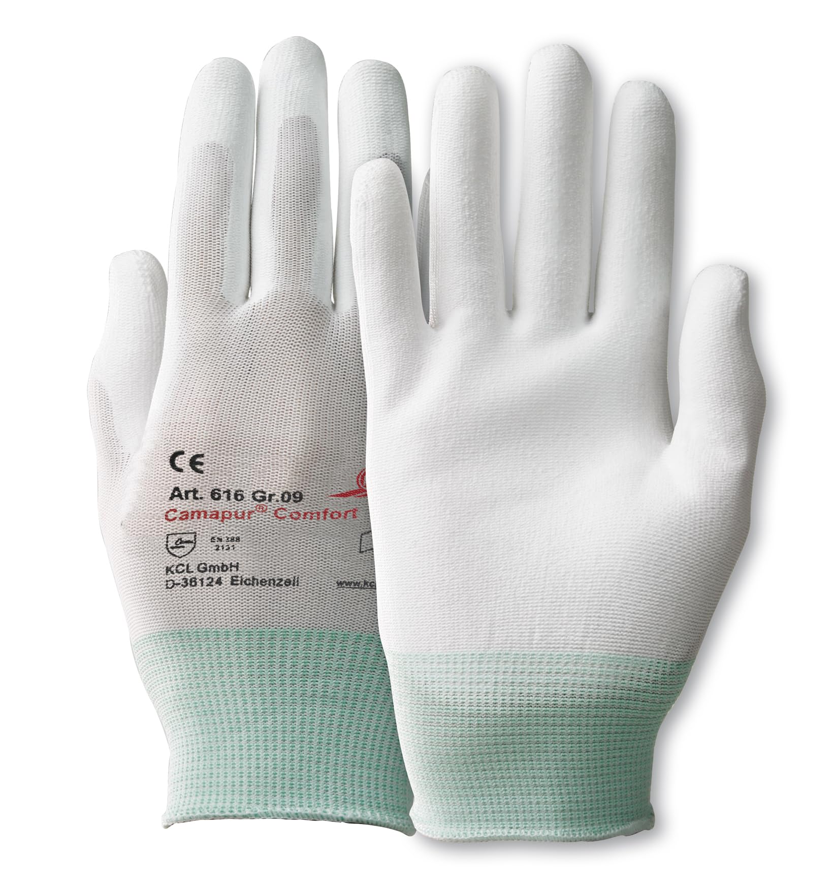 Honeywell KCL Camapur® Comfort 616+ Gants de Protection Mécanique, Lavables, Blancs, En Polyuréthane et Polyamide, Respirants, Taille 08, 061608941E (Sac de 10 Paires)