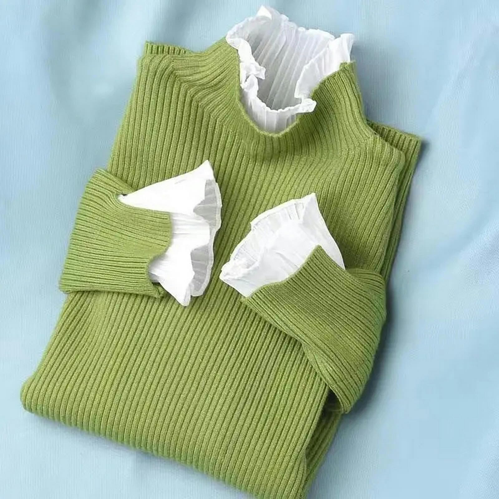 Sweter dla kobiet dzianina damski sweter z golfem jesień zima z długim rękawem falbany dzianinowy sweter damski sweter