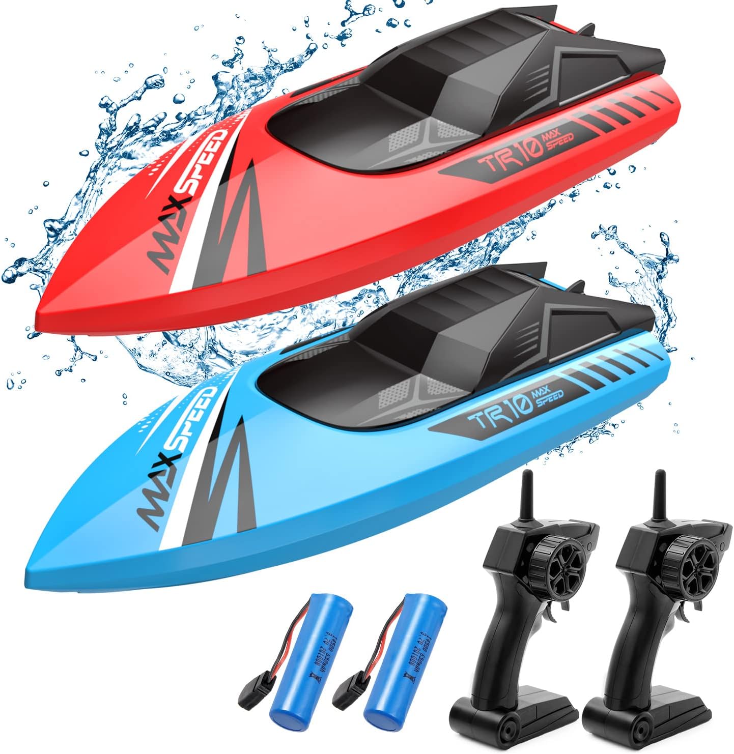 RC Boats for Kids 2Pack, Fast Remote Control Boat for Pools Lakes River, 2.4 GHz Racing Boat Toys for Boys 8-12, 15KMH Fast with Rechargeable Batteries 56 Mins Long Play Time